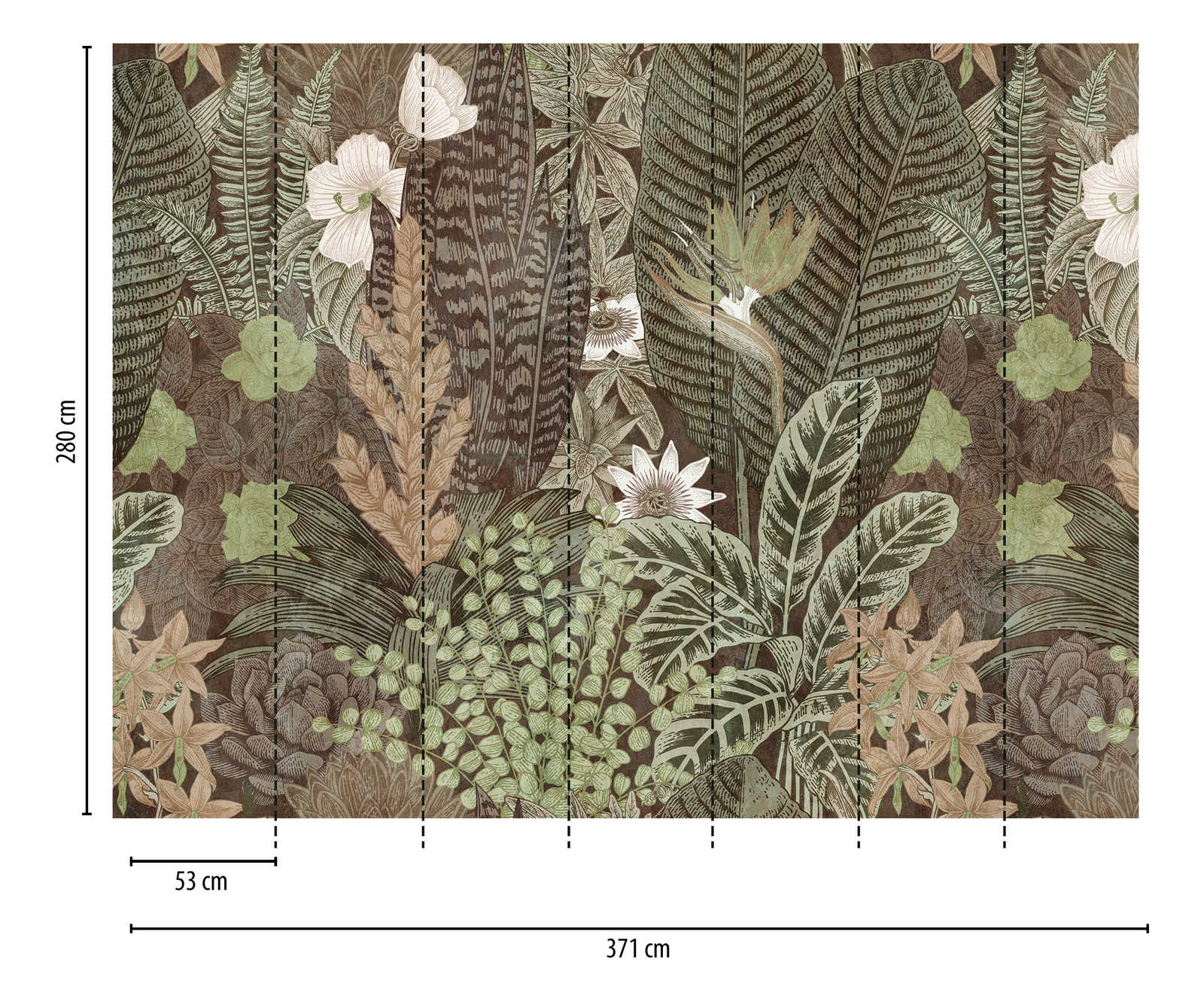             Wallpaper novelty - motif wallpaper nature design in drawing style, brown & green
        