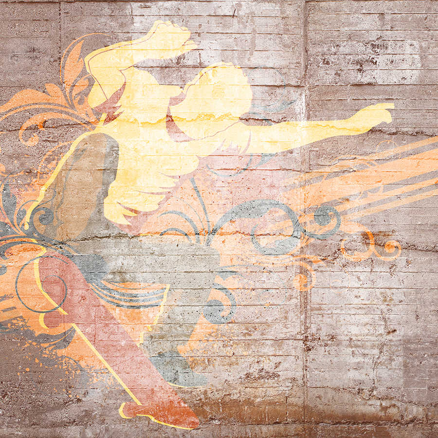 Papel pintado de grafiti con gráfico de patinador y pared de hormigón sobre vellón liso mate

