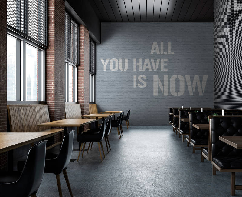             Message 1 - Grey brick wall with slogan on photo wallpaper - Blue, Grey | Matt smooth fleece
        
