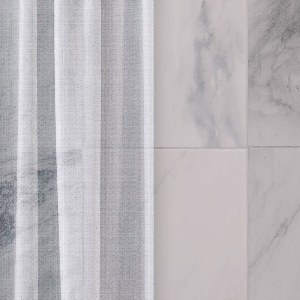             Photo wallpaper »nova 1« - Subtle falling white curtain in front of marble wall - Smooth, slightly shiny premium non-woven fabric
        