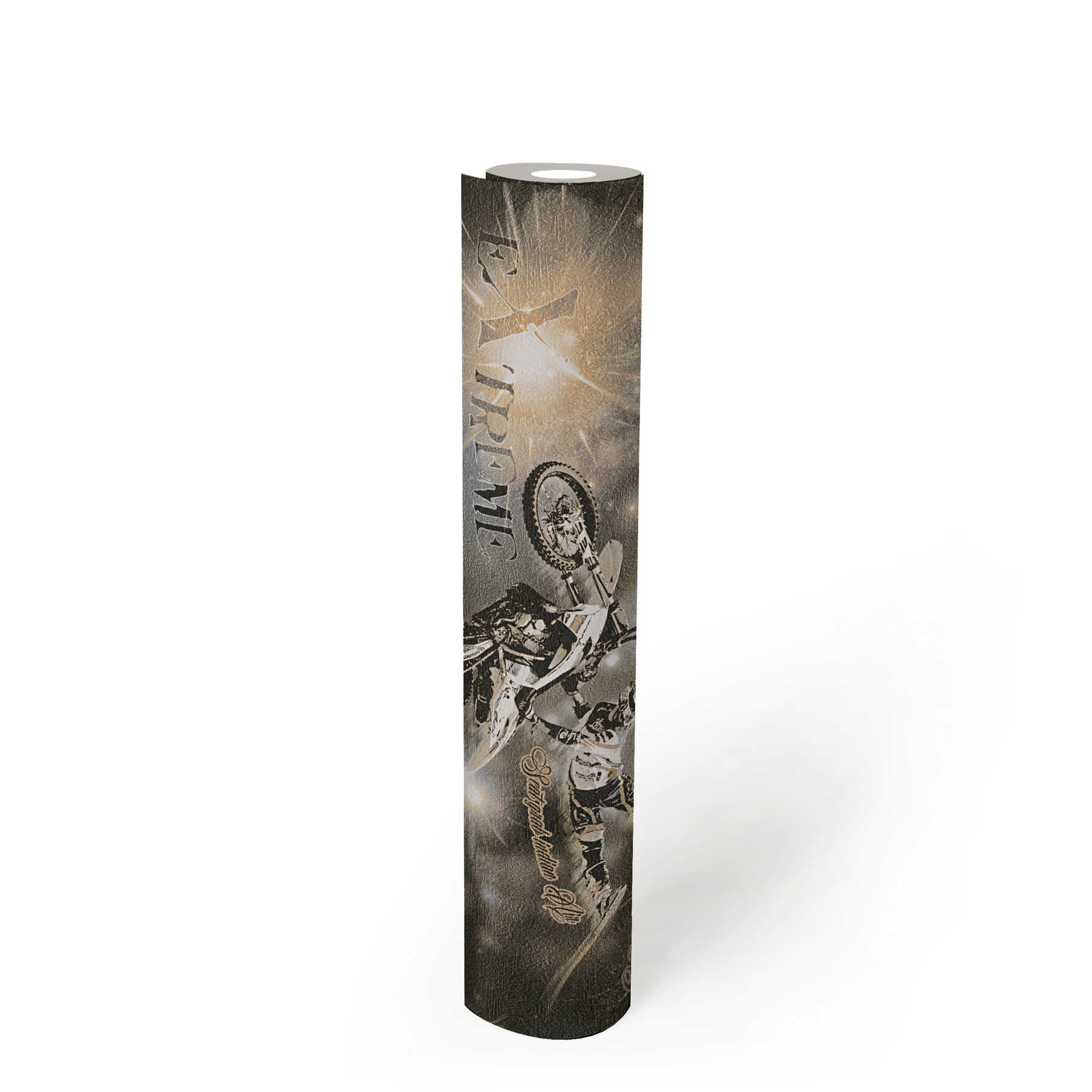             Motocross wallpaper for youth room in sepia - black, beige, gold, silver
        