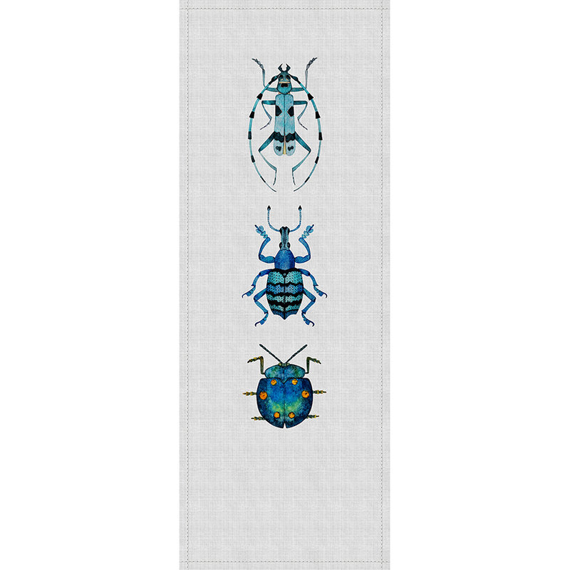 Buzz panels 5 - Digital print panel with colourful beetles- Nature linen strukutr - Blue, Grey | Pearl smooth fleece
