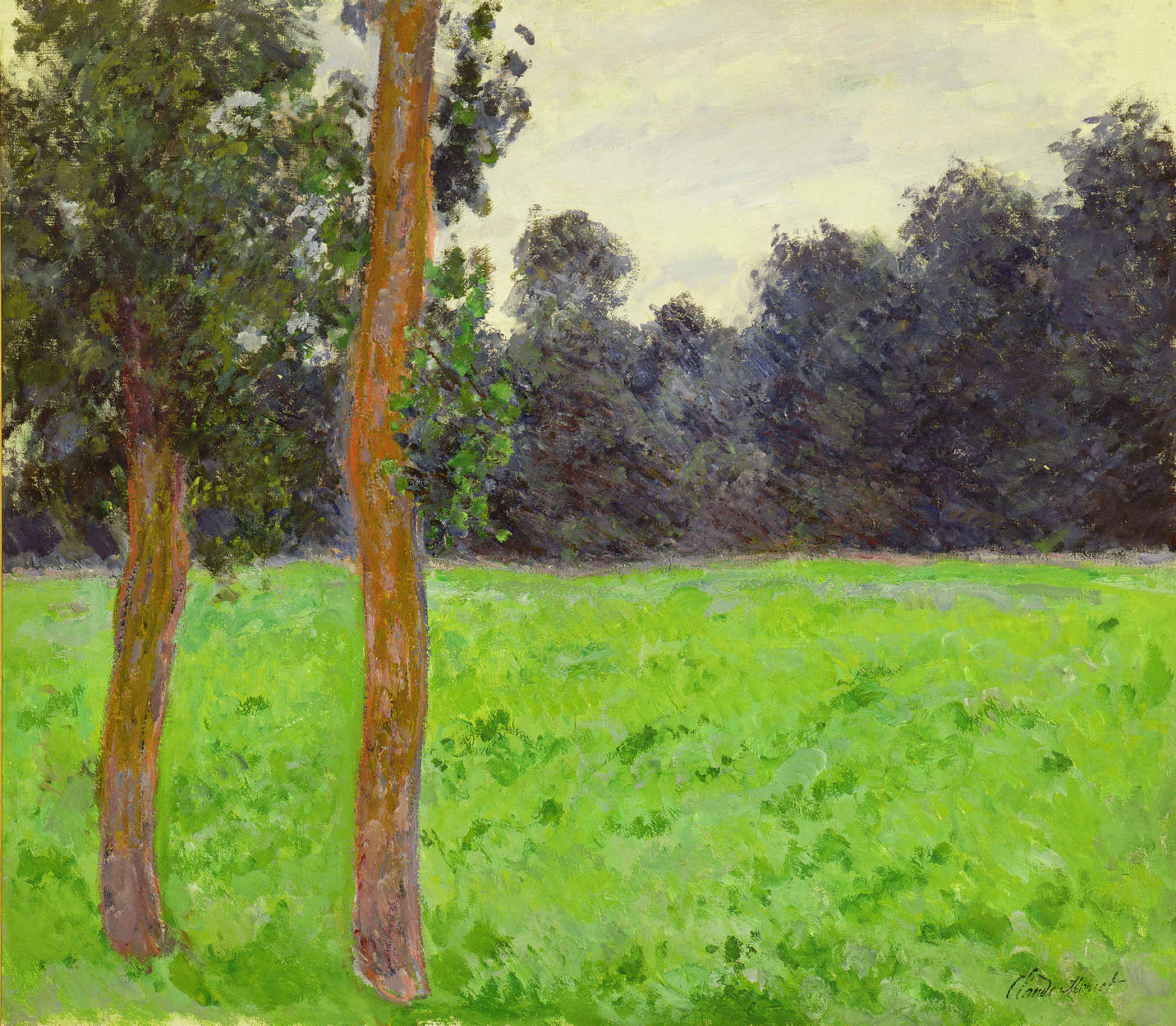             Mural "Dos árboles en un prado" de Claude Monet
        