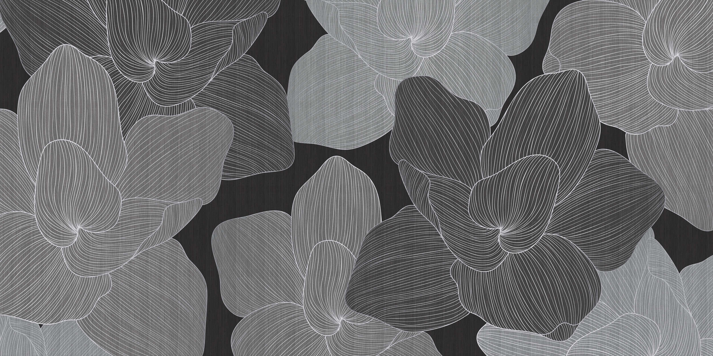             Secret Place 1 - papier peint monochrome fleurs, noir & gris
        