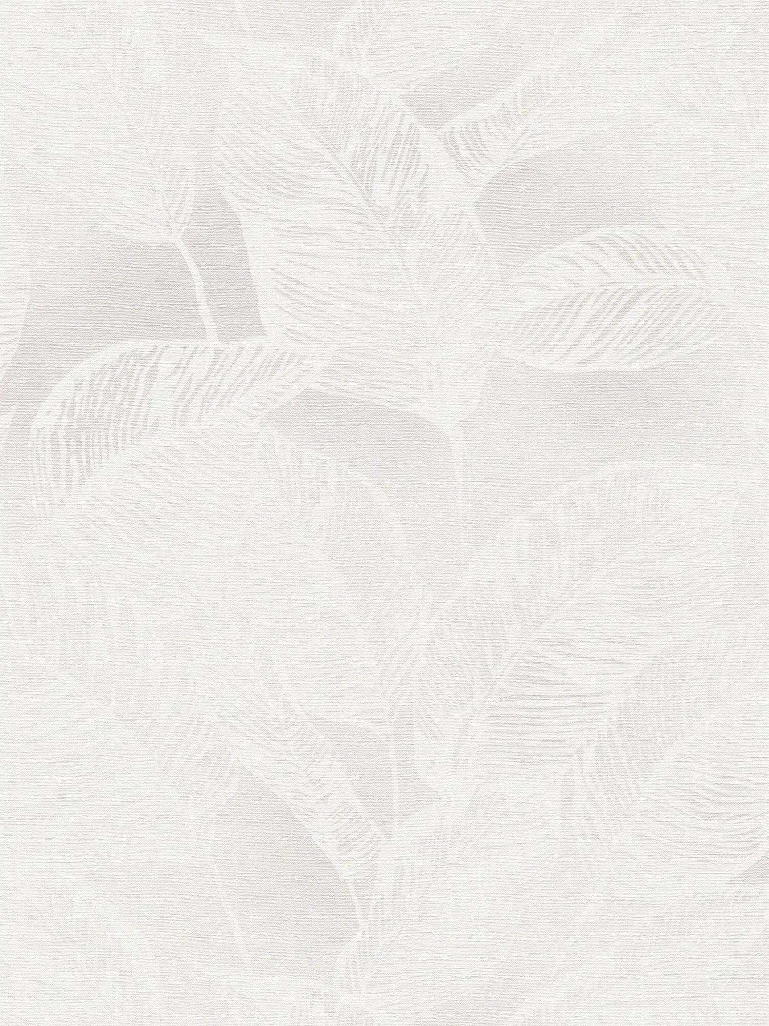 Non-woven wallpaper with leaves PVC-free - white, grey
