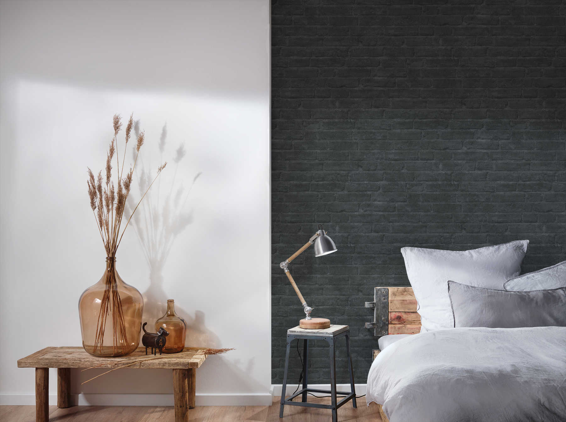             Papel pintado de piedra antracita diseño de pared de ladrillo - gris, negro, antracita
        