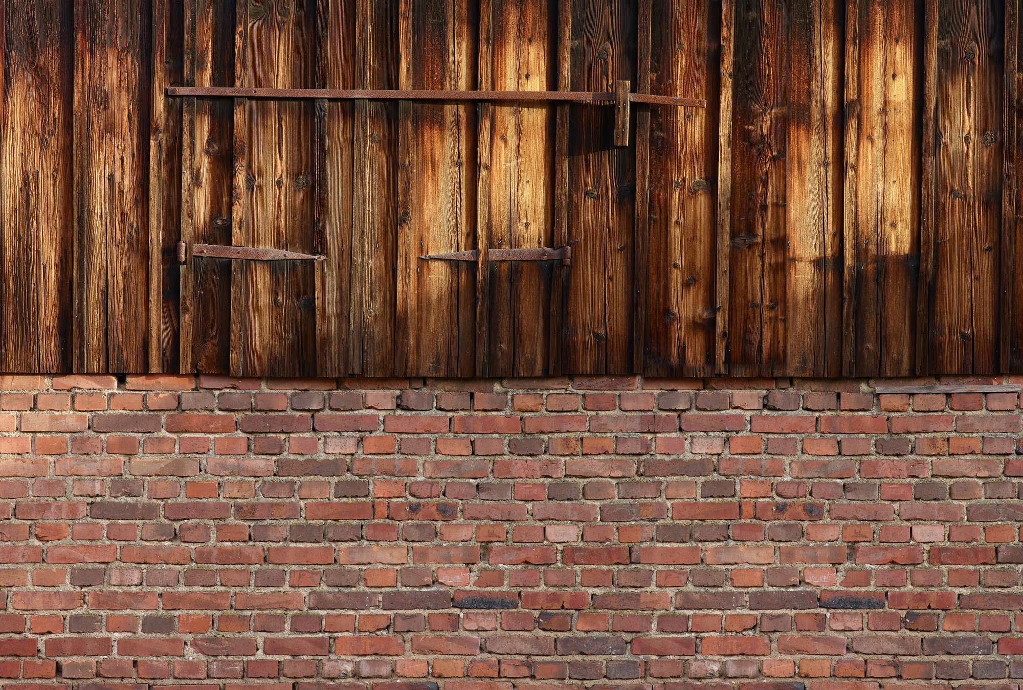             Photo wallpaper red brick wall with wood paneling
        
