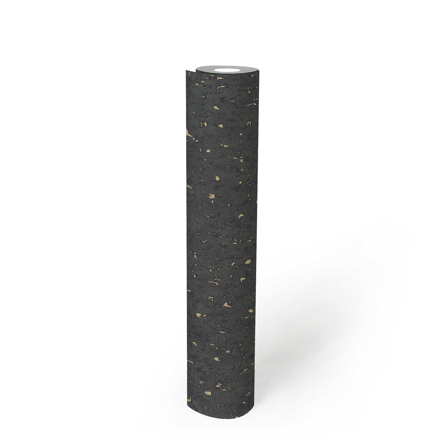             Vliesbehang kurk-look met metallic effect - zwart, metallic, goud
        