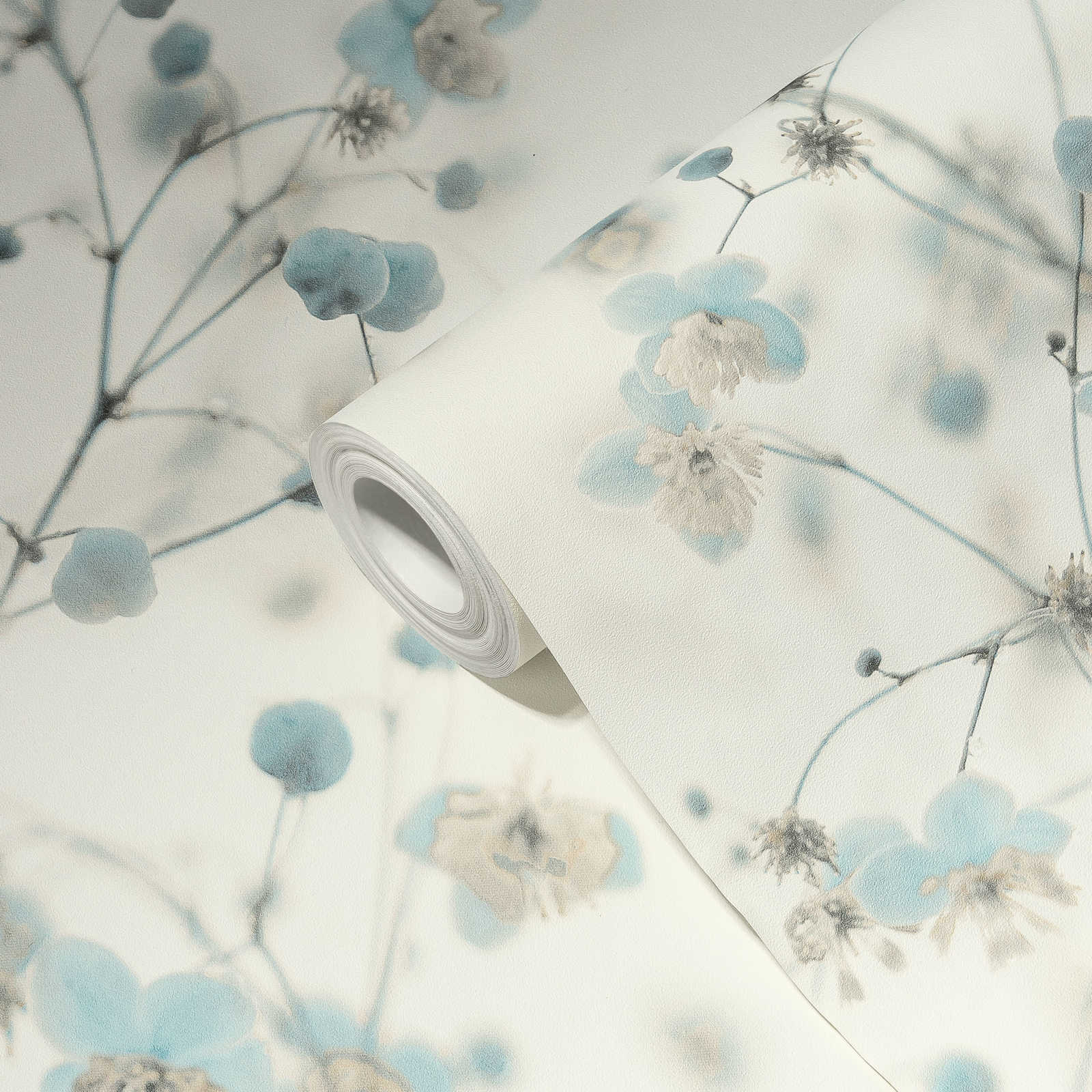             Romantic floral wallpaper photo collage style - grey, blue
        