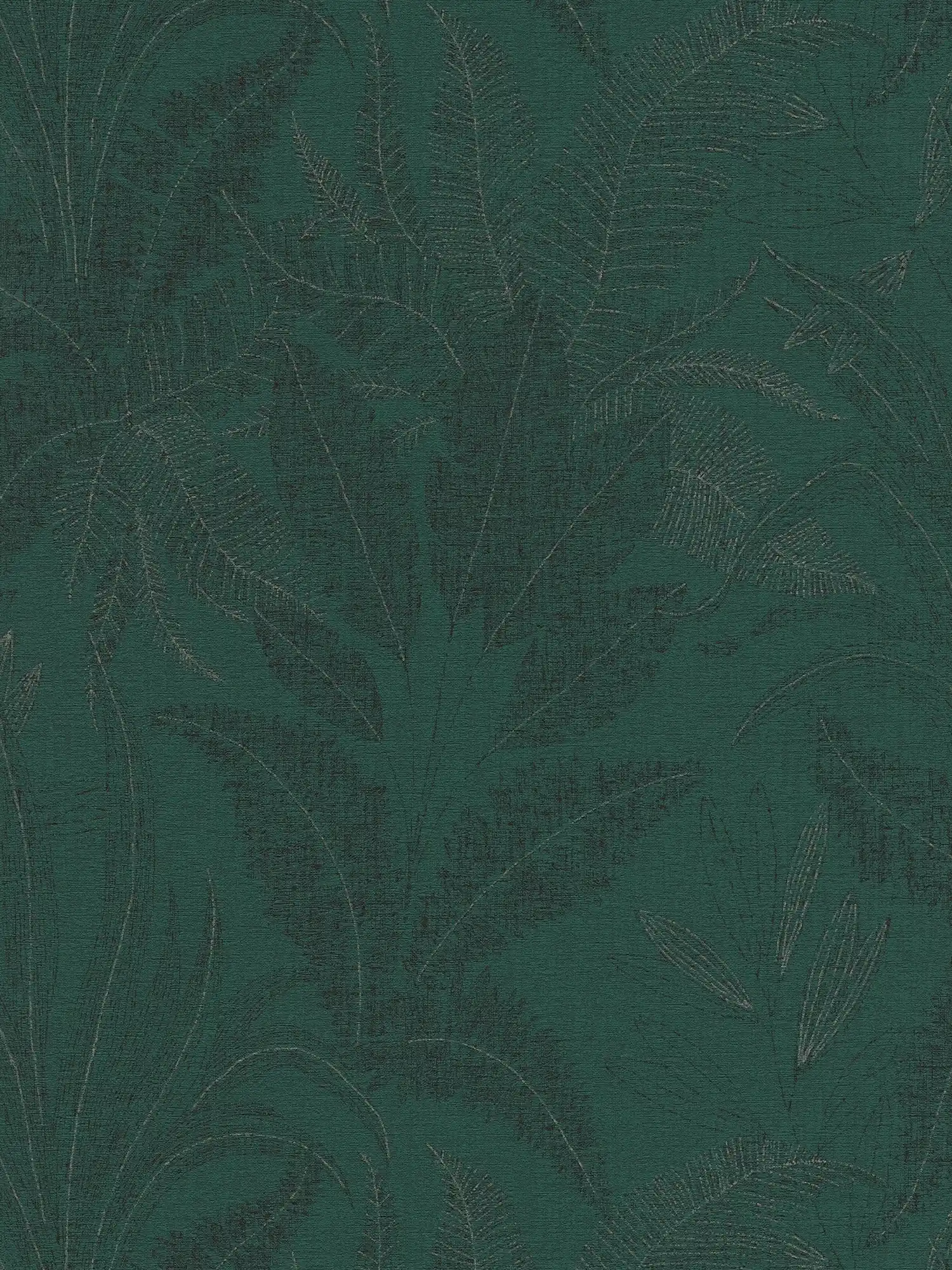 Papel pintado con motivos selváticos ligeramente texturizados - verde, verde oscuro, negro
