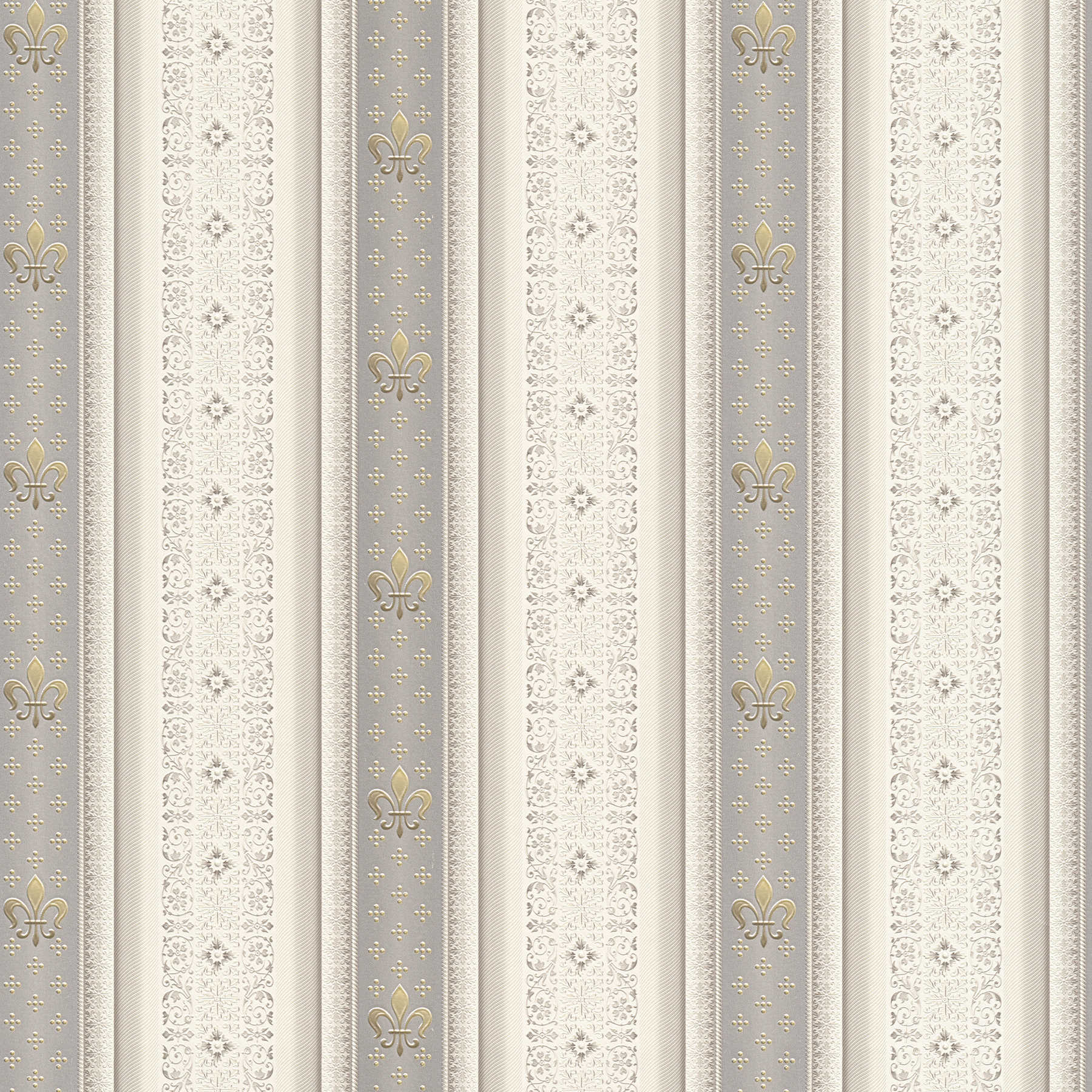         Wallpaper opulent design stripes & ornaments - grey, beige, gold
    