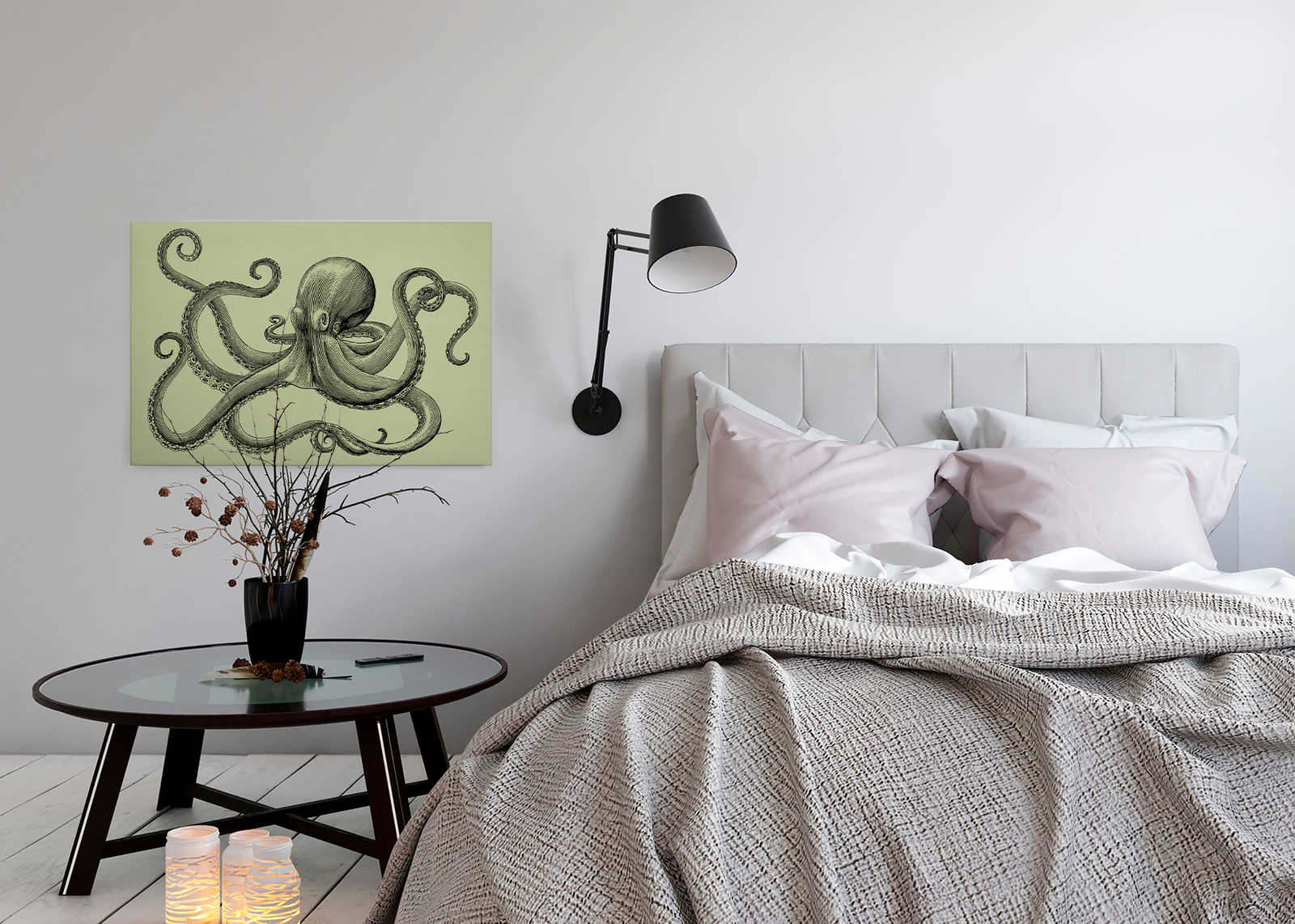             Jules 3 - Canvas painting Octopus in Sketch Style & Vintage Look- Cardboard Structure - 0.90 m x 0.60 m
        