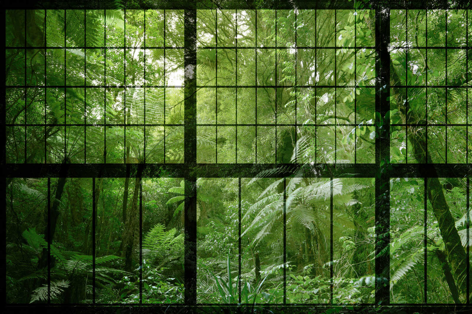             Rainforest 2 - Loft raam canvas schilderij met uitzicht op de jungle - 0.90 m x 0.60 m
        