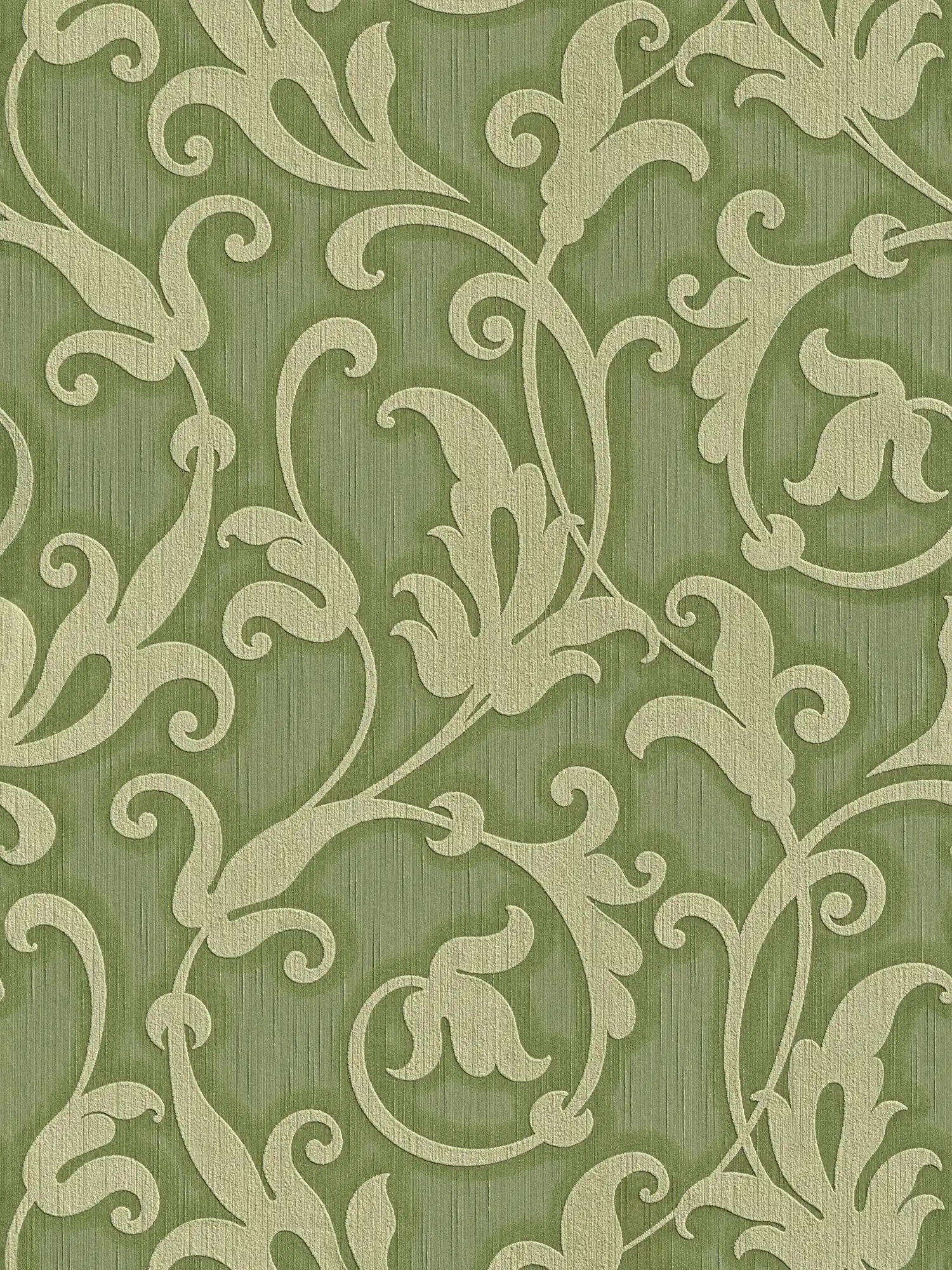         Non-woven wallpaper with 3D ornamental pattern & texture design - green, metallic
    