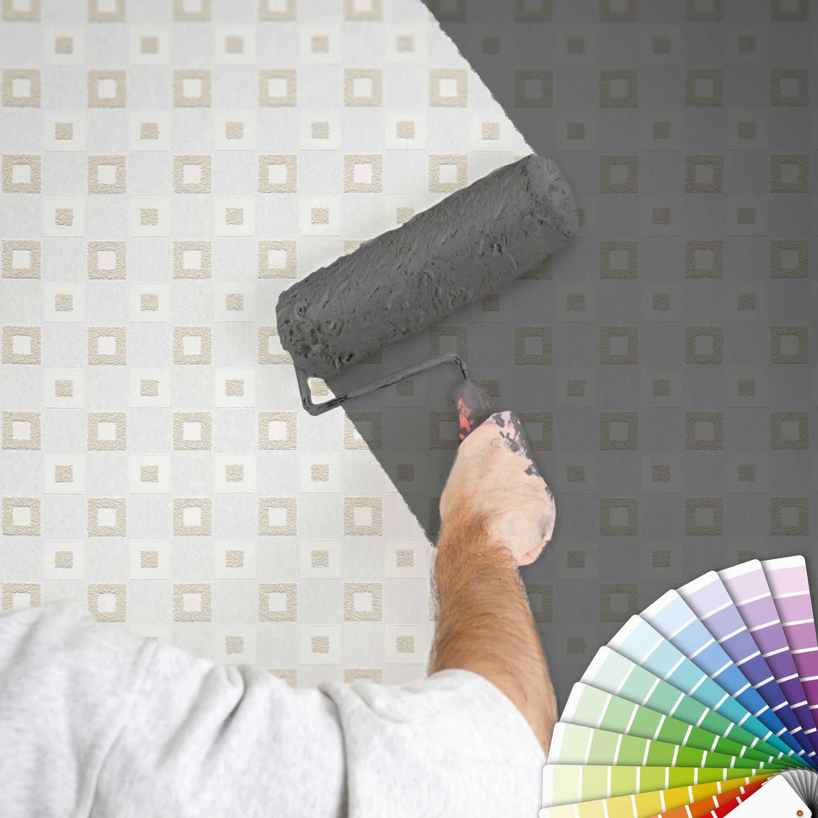            Paintable wallpaper with check pattern with 3D structure
        