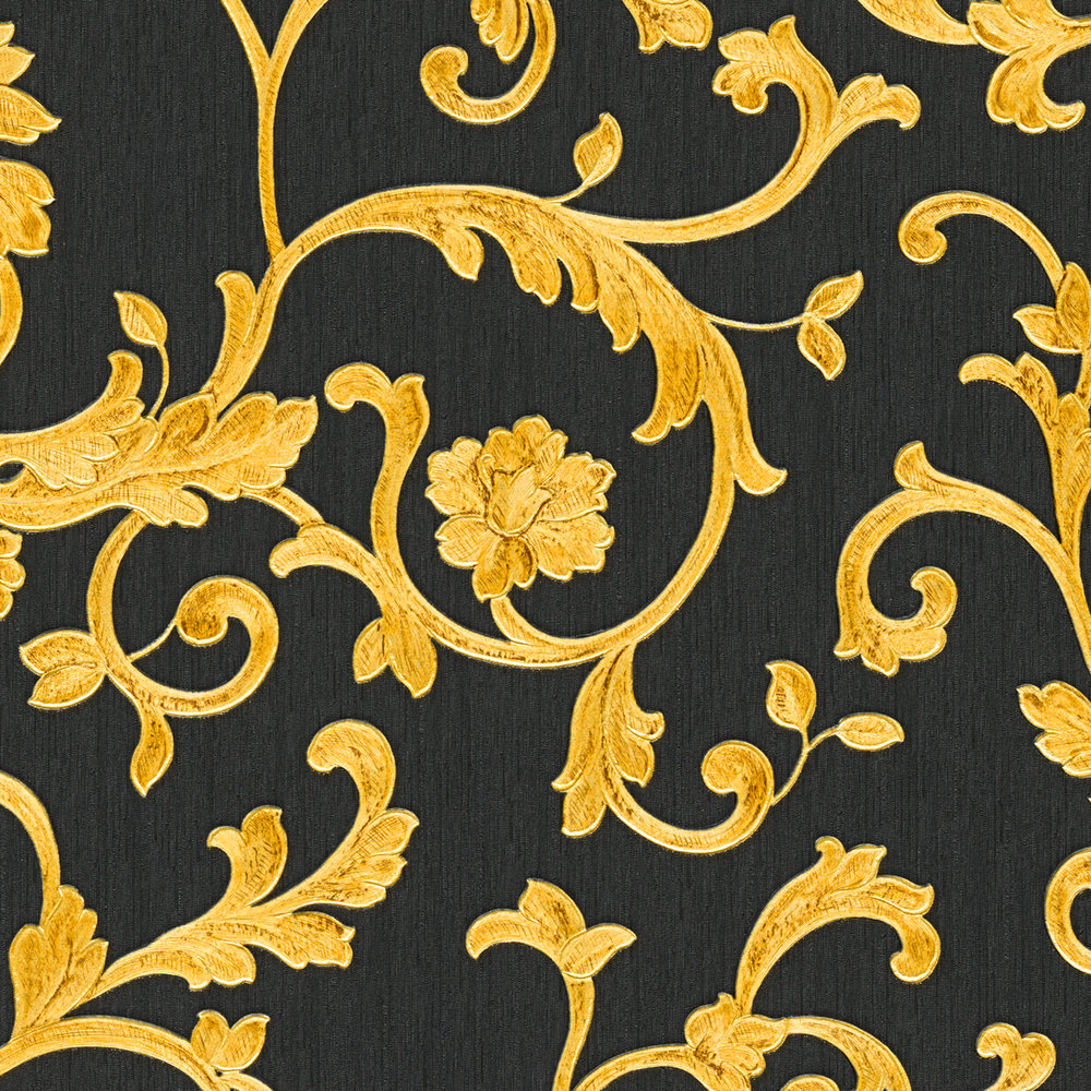             VERSACE wallpaper with golden ornaments - metallic, black
        
