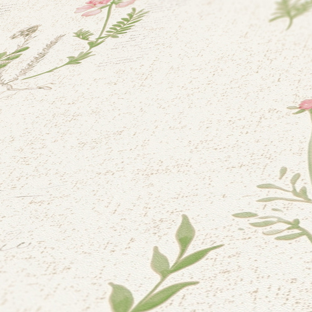             Papier peint champêtre avec motif floral et look usé - crème
        