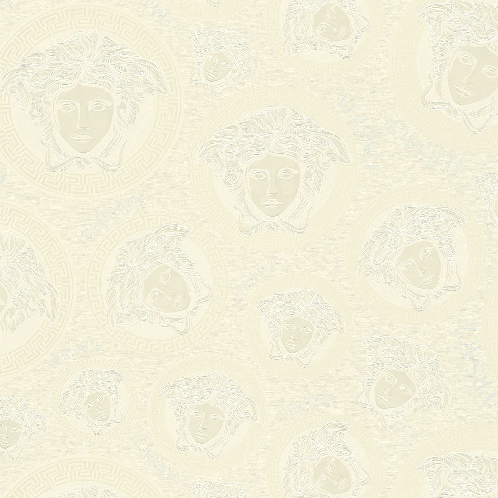         White VERSACE wallpaper Medusa design and gloss effect
    