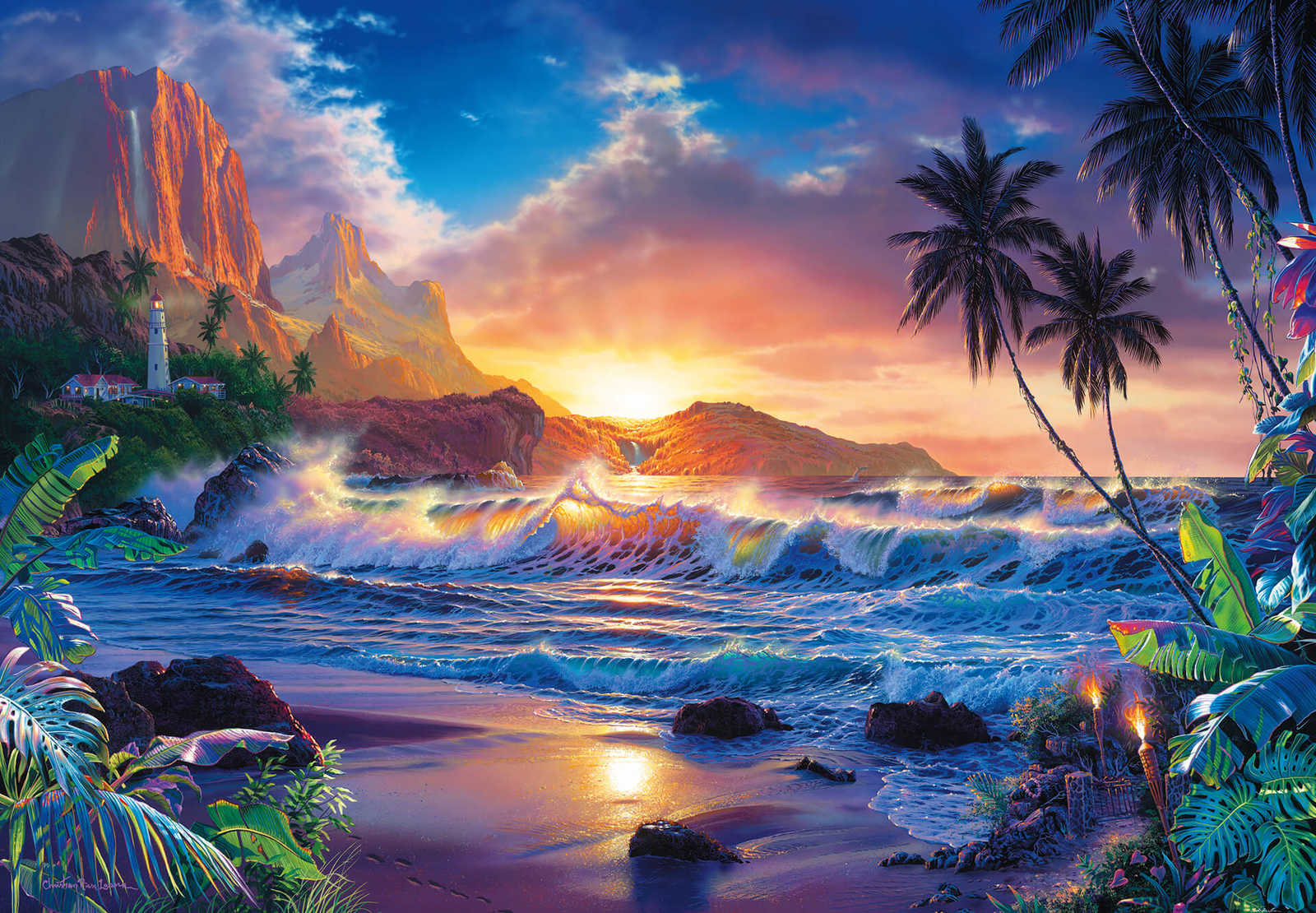         Paradise mural with tropical coastal landscape
    