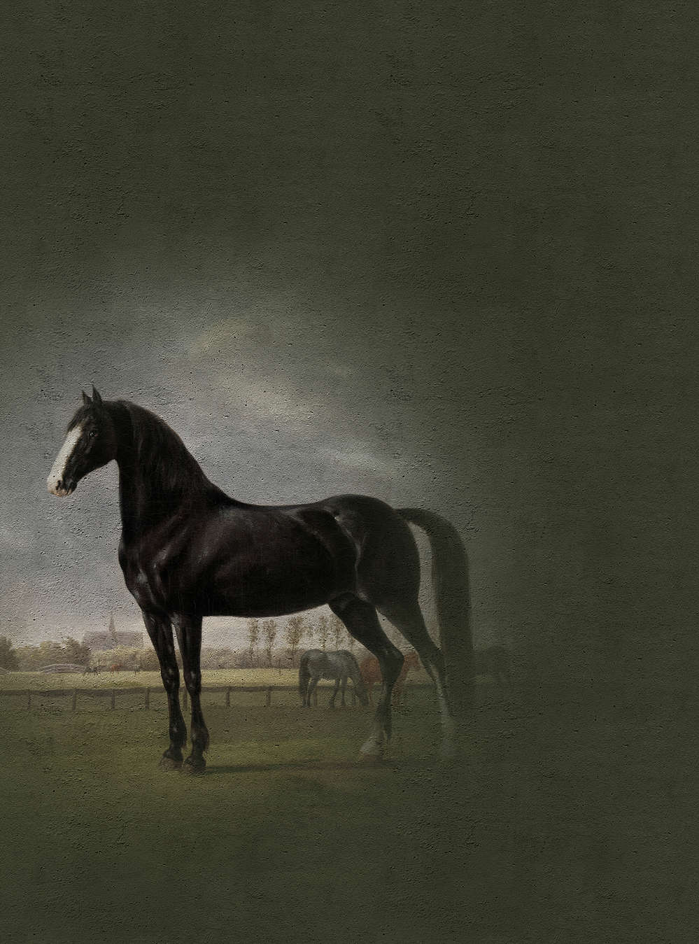             Mural de caballos Estilo de pintura clásica - Negro, Blanco
        