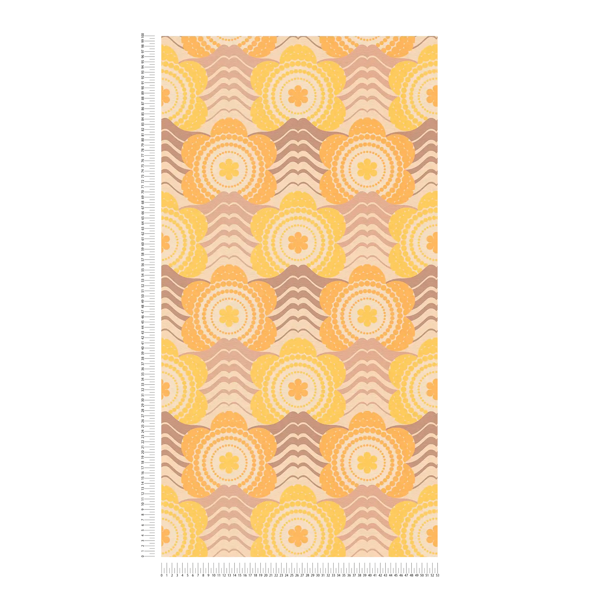             papier peint en papier intissé à motifs floraux dans le style des années 70 - beige, marron, orange
        