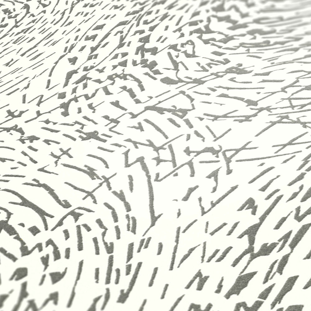             papier peint en papier Ethno Style avec couleur métallique & design structuré - argent, blanc
        