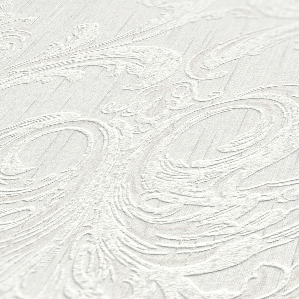             Papel pintado ornamental con diseño de estuco y aspecto de yeso - gris, blanco
        