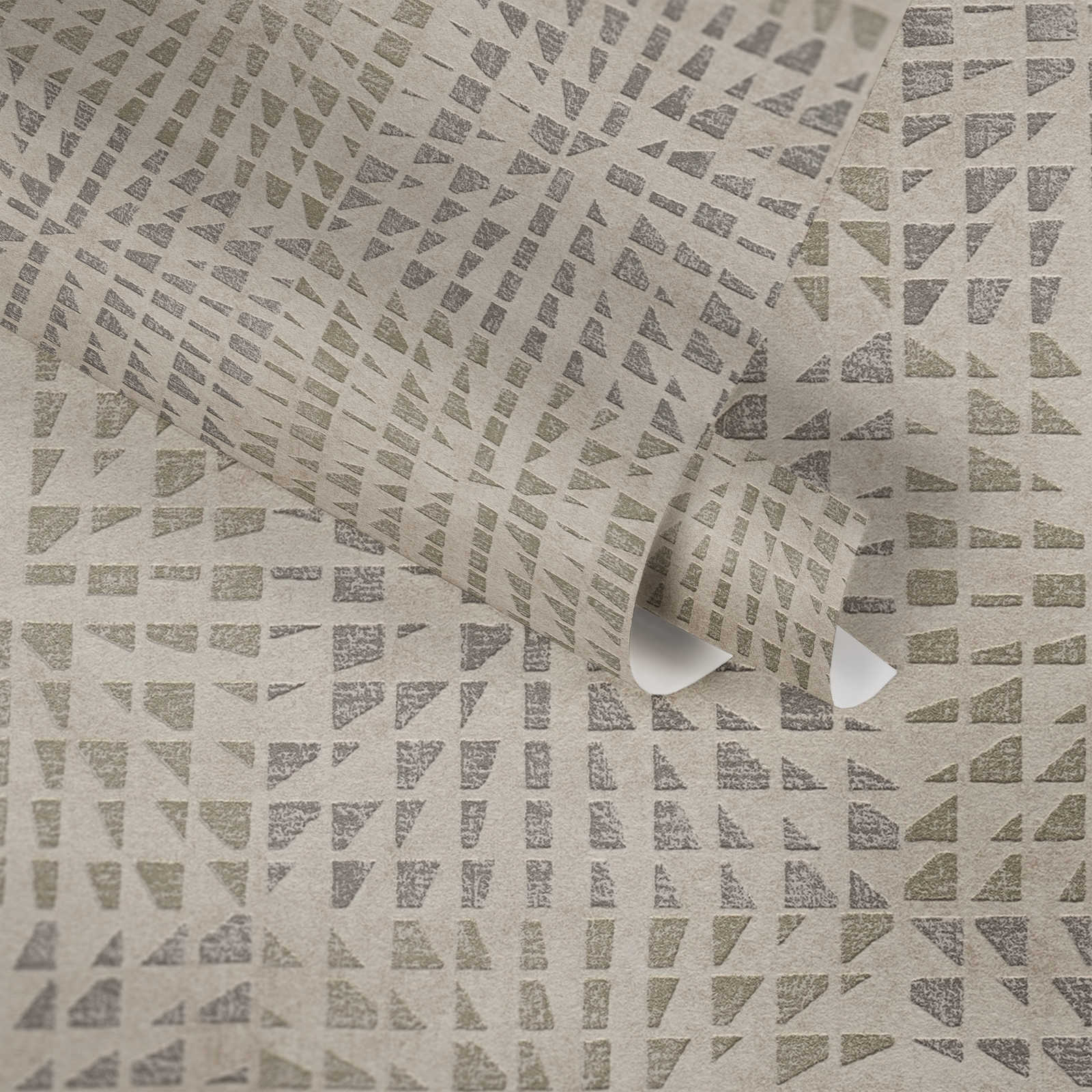             Ethno behang met structuurpatroon & mozaïekeffect - grijs, beige
        