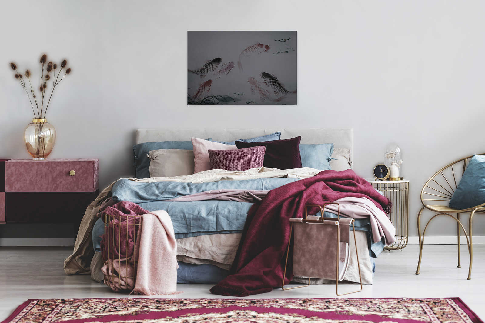             Canvas schilderij Azië Stijl met Koi vijver | grijs - 0,90 m x 0,60 m
        