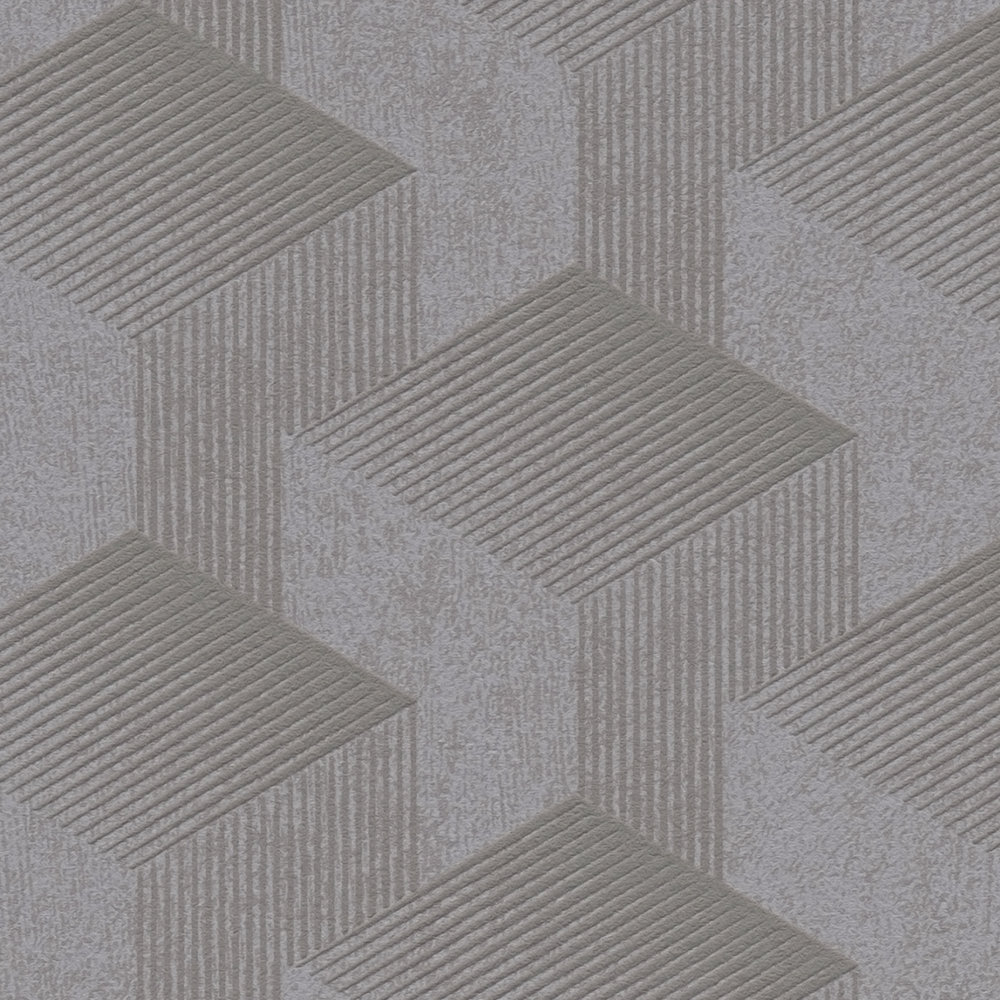             Geometric wallpaper with 3D graphic pattern matt - grey
        