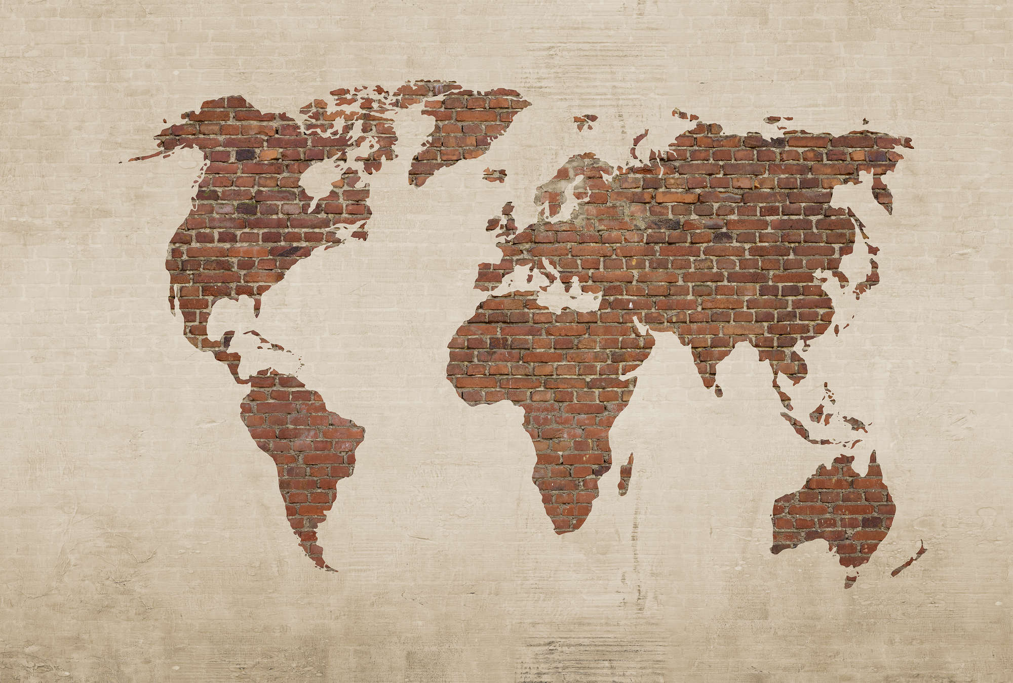             Mural con óptica de pared y mapa del mundo - crema, marrón
        