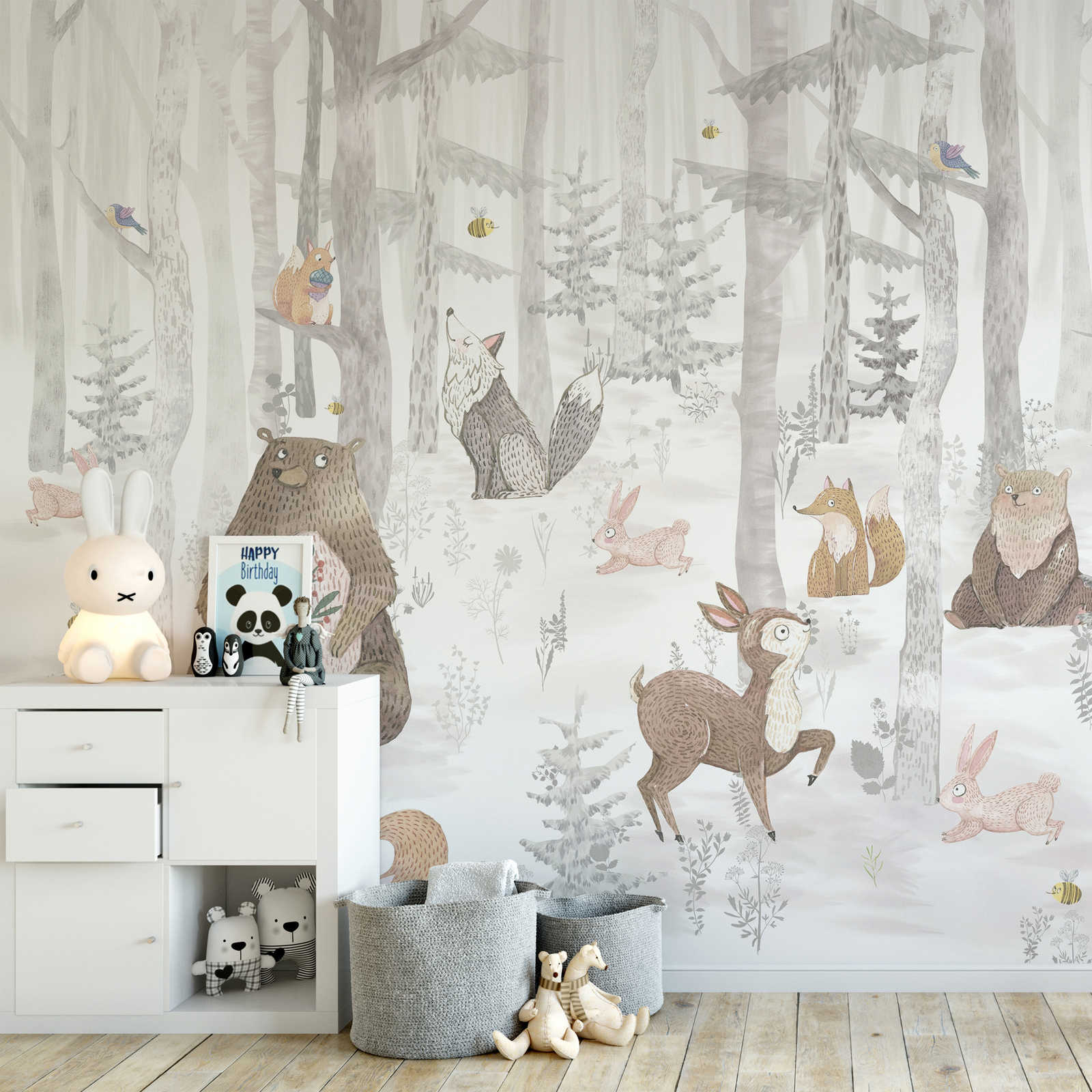 papiers peints à impression numérique forêt enchantée avec animaux - intissé lisse & nacré
