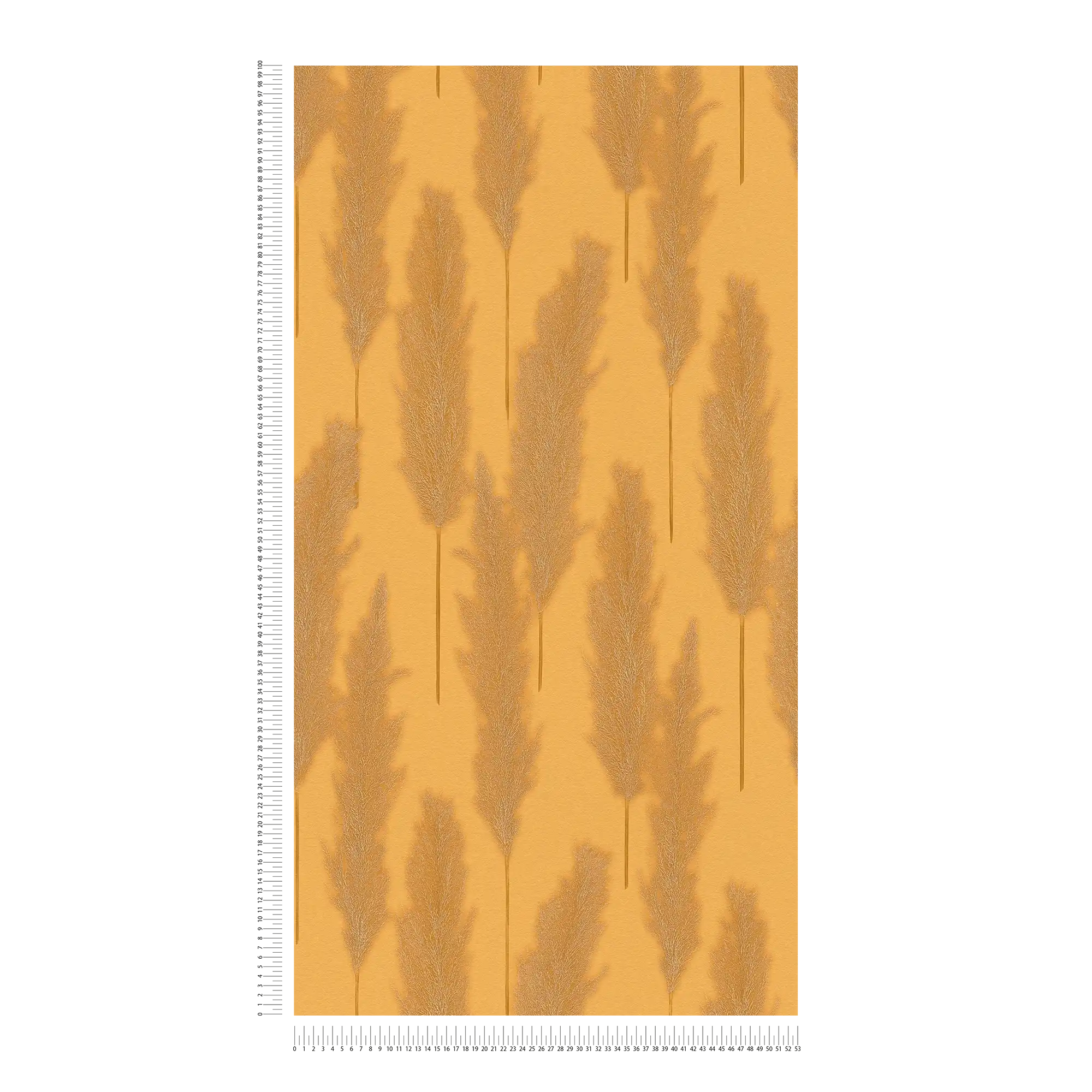             Wallpaper with pampas grass design - yellow, metallic
        