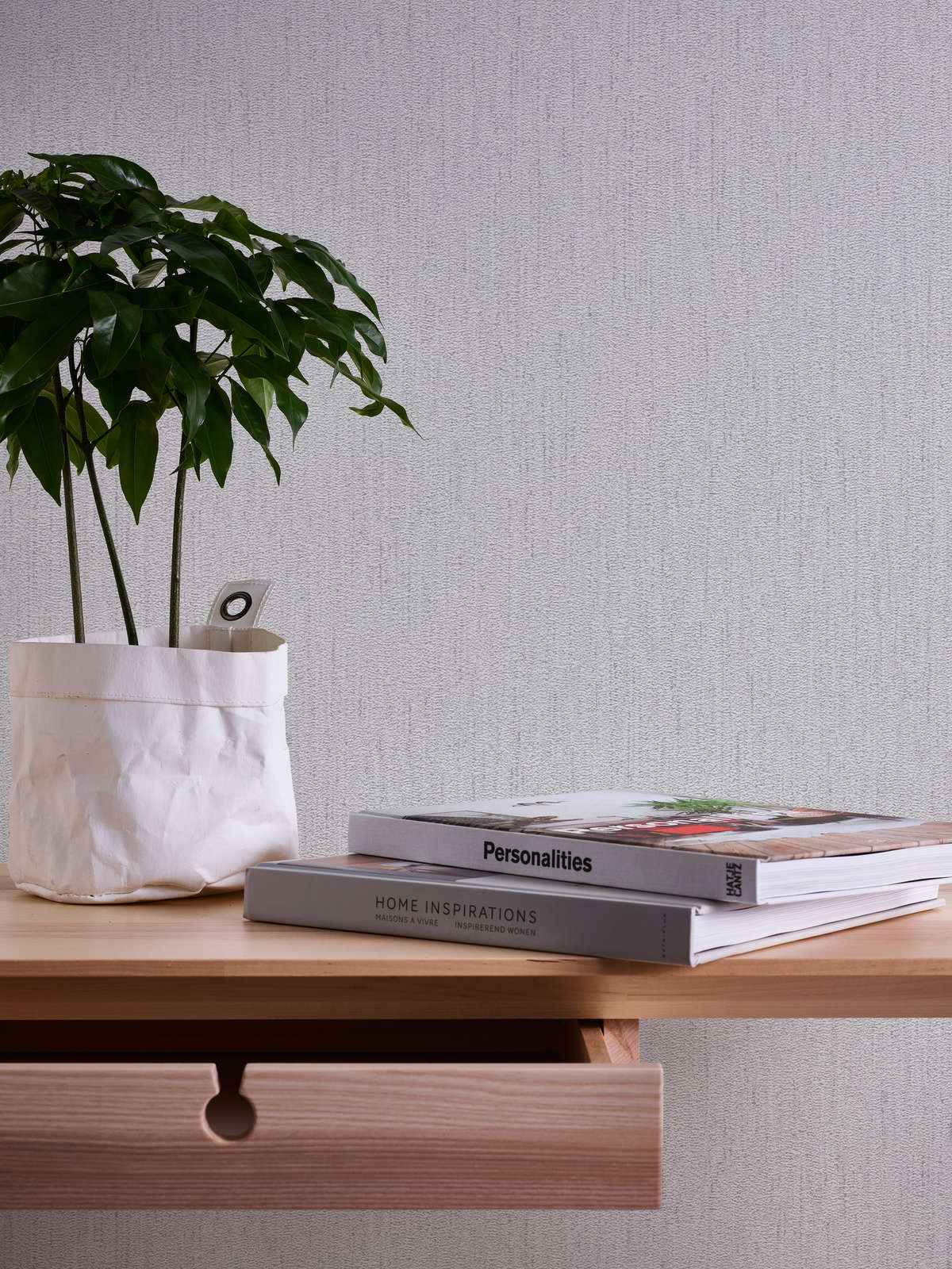             Textured wallpaper with fabric pattern - light grey, silver
        