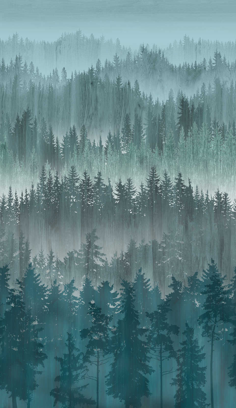             Papel pintado no tejido con motivo de bosque abstracto - azul, gris, petróleo
        
