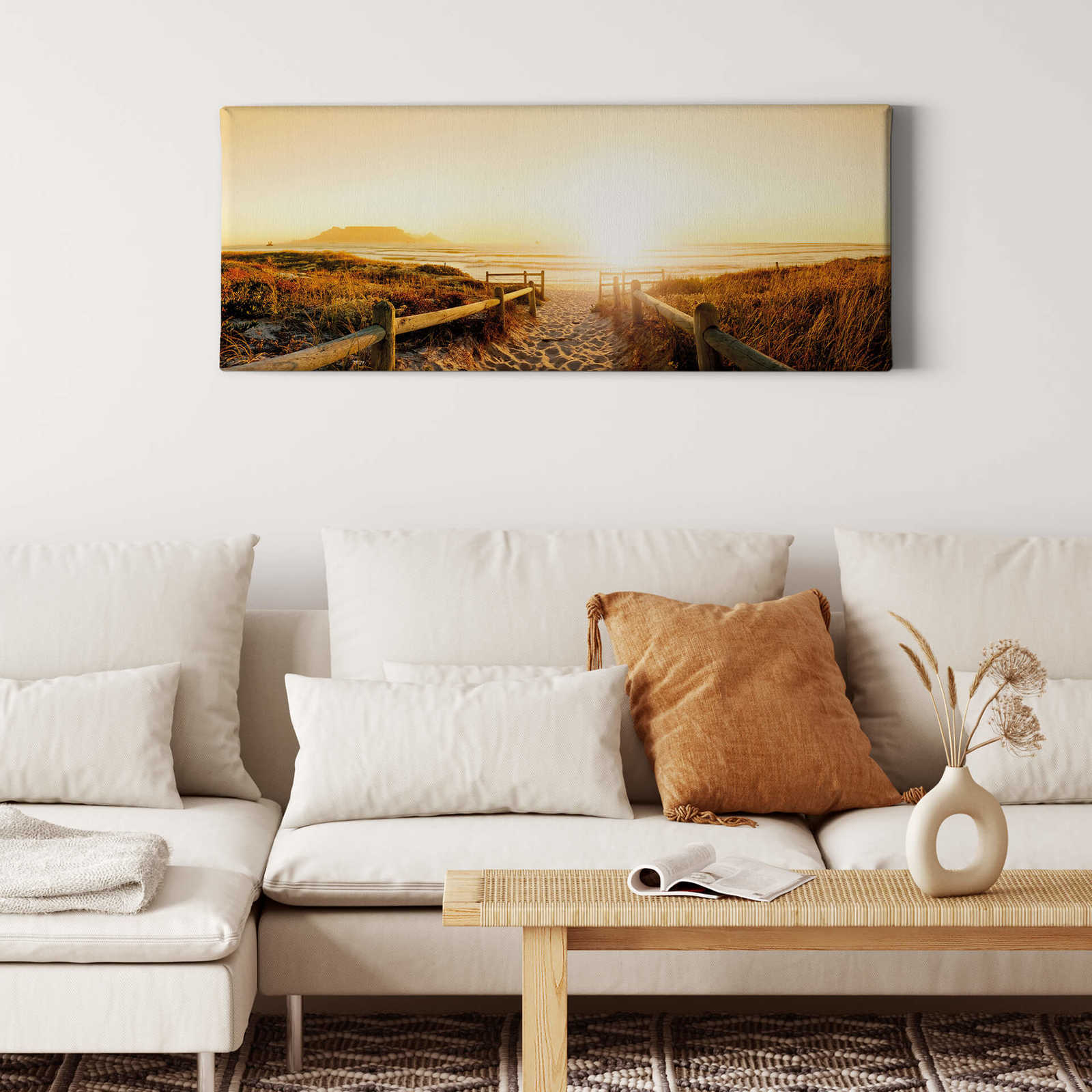             Panoramic canvas picture sunset at the beach
        