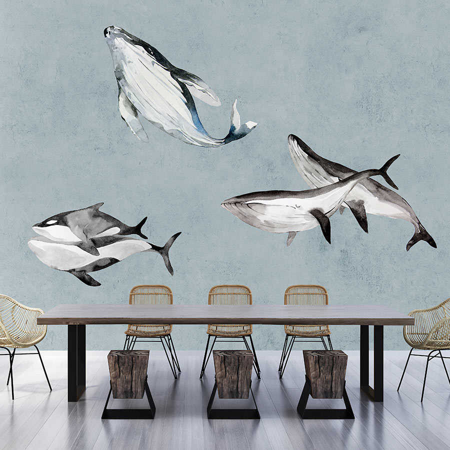        Oceans Five 2 - mural whales underwater watercolour
    