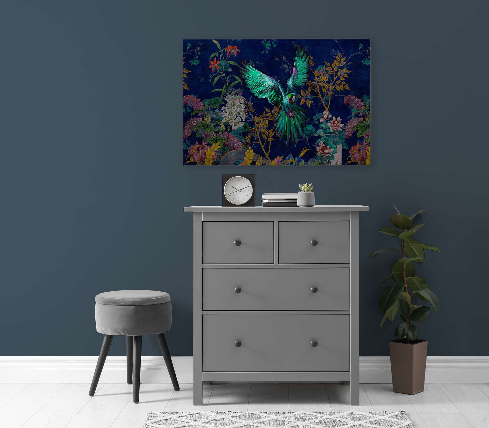             Tropical Hero 1 - Canvas schilderij Bloemrijk & Papegaai intense kleuren - 0,90 m x 0,60 m
        