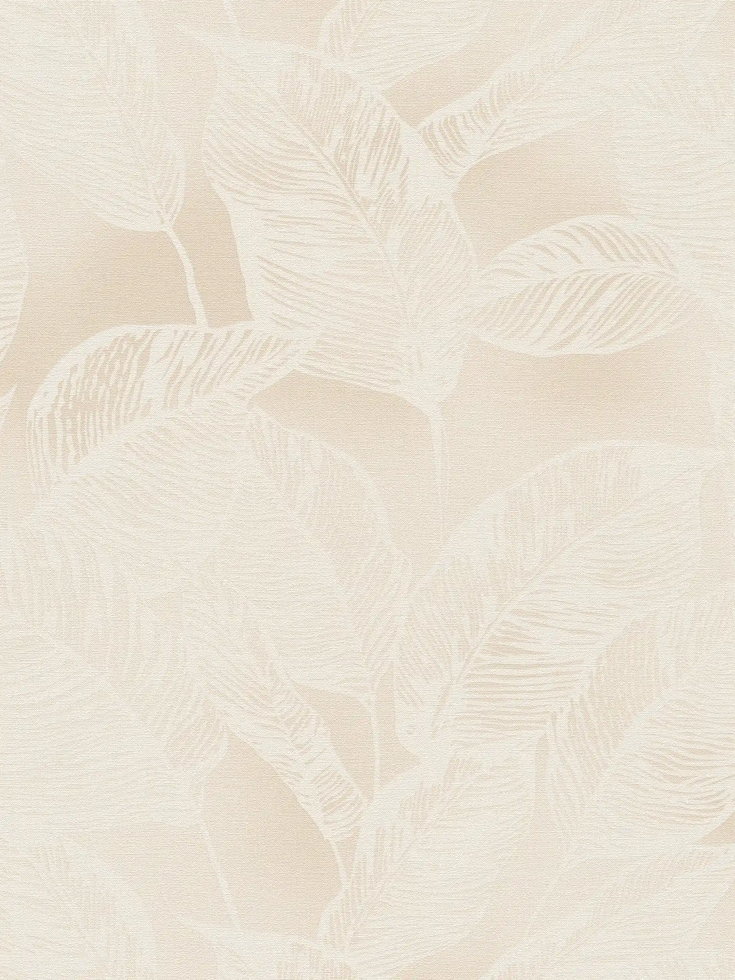 Leaf pattern non-woven wallpaper PVC-free - beige, white
