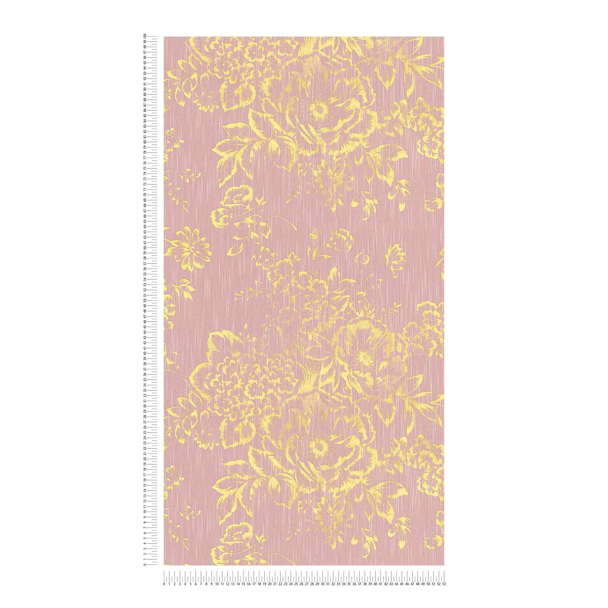             Papel pintado texturizado con motivos florales dorados - oro, rosa
        