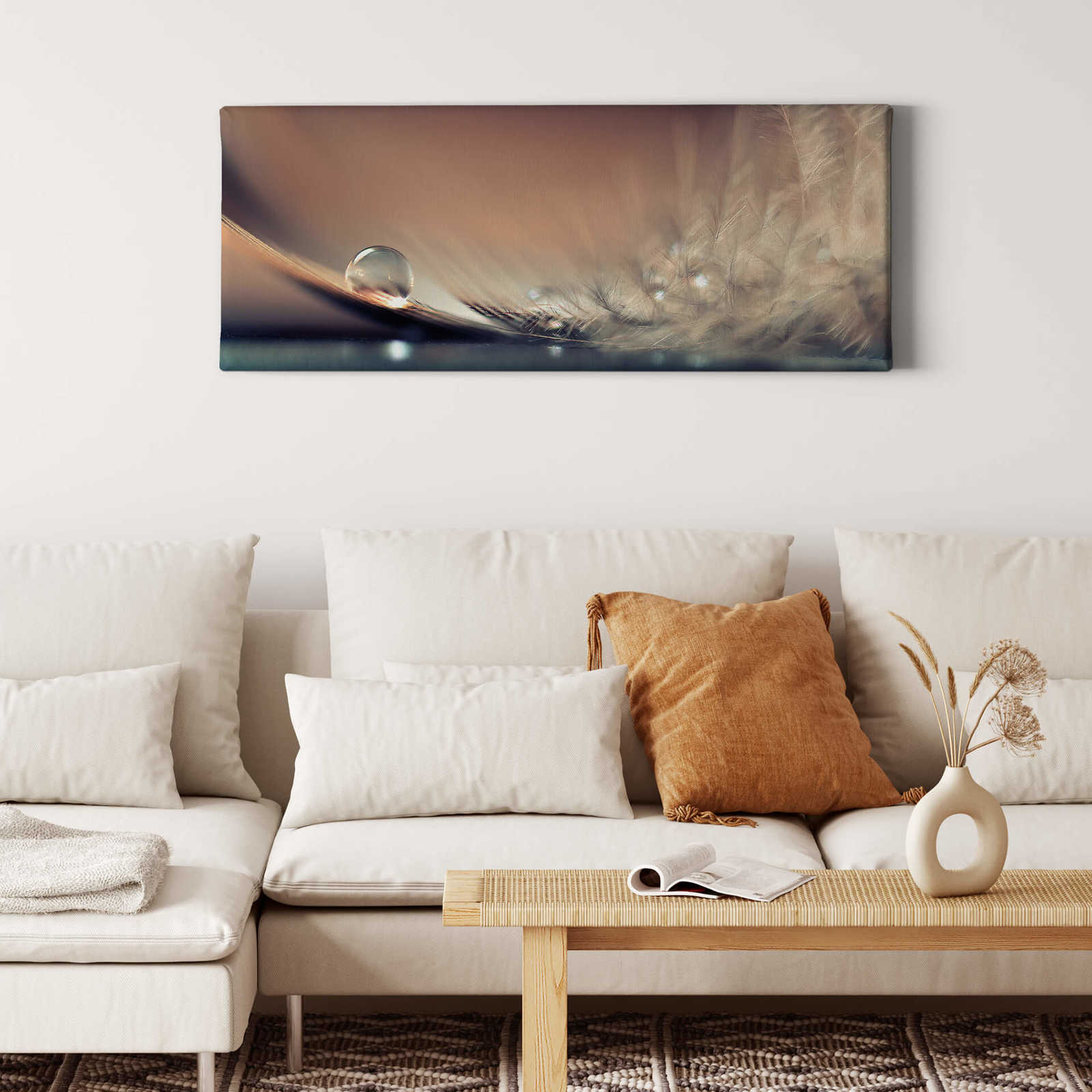            Quadro su tela Panorama Gocce d'acqua e piume di Dmitry - 1,00 m x 0,40 m
        