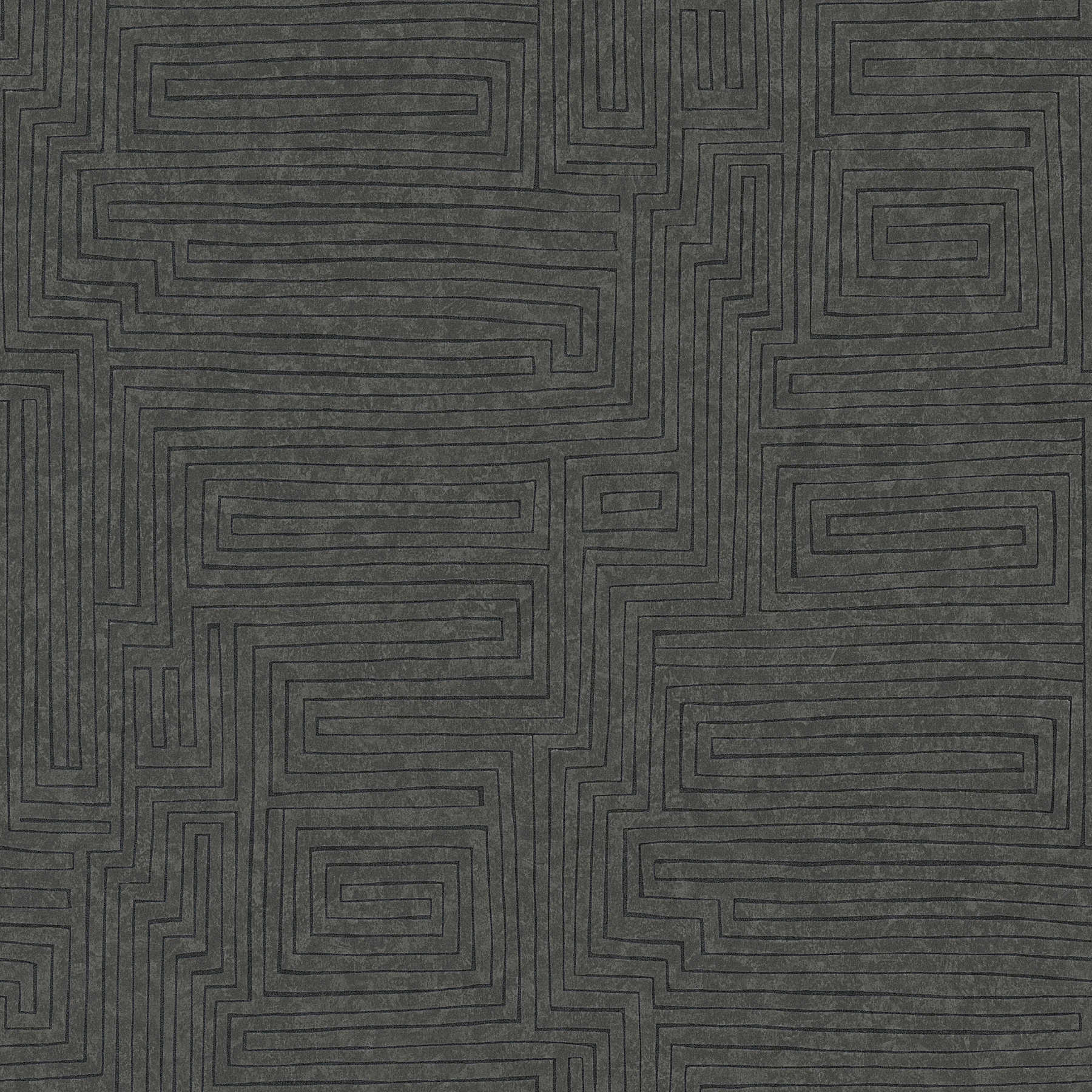 Ethno behang effen met lijnenspel & structuureffect - bruin, zwart
