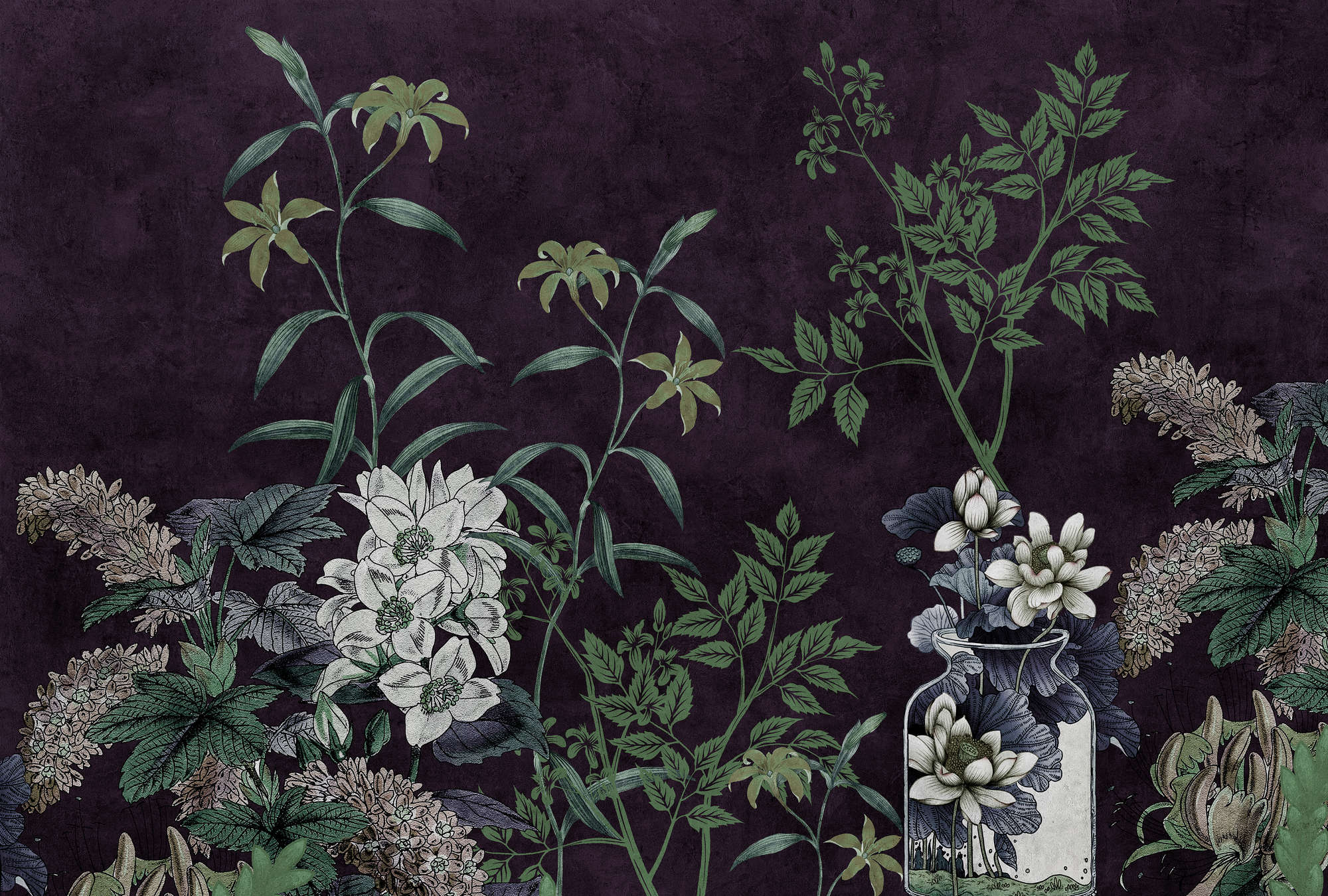             Dark Room 1 - Zwart Behang Botanisch Patroon Groen
        