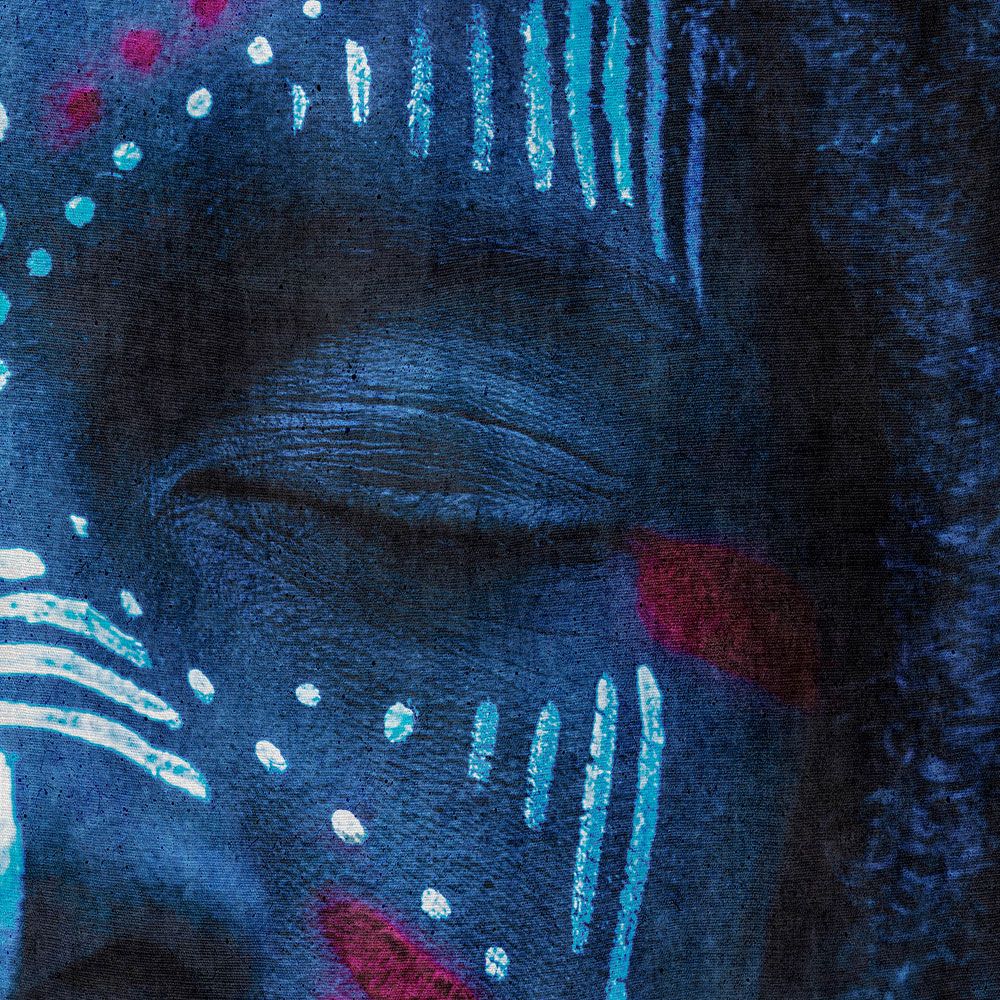             Photo wallpaper »mikala« - African portrait blue with tapestry structure - Lightly textured non-woven fabric
        