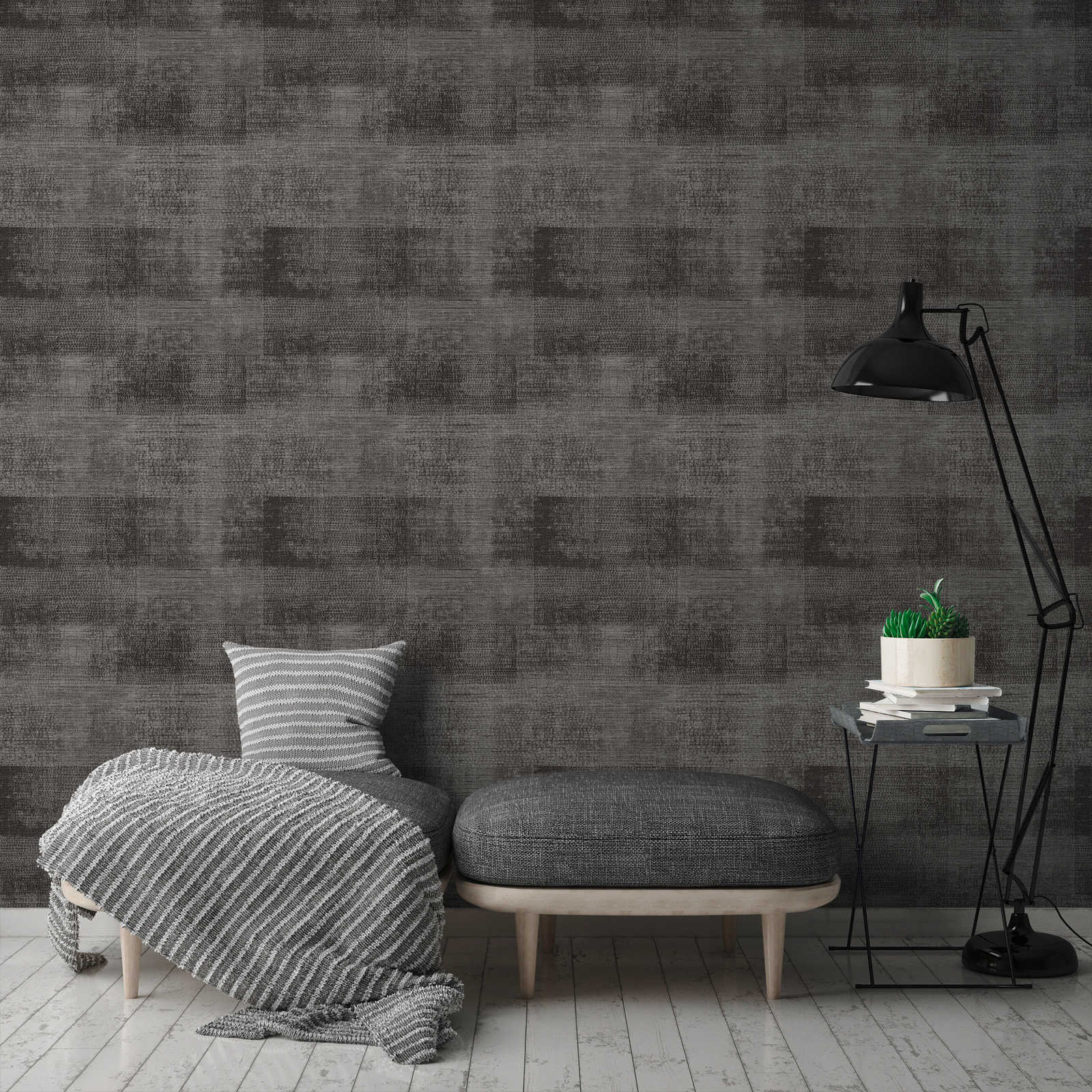             Non-woven wallpaper texture pattern in ethnic style - grey, black
        