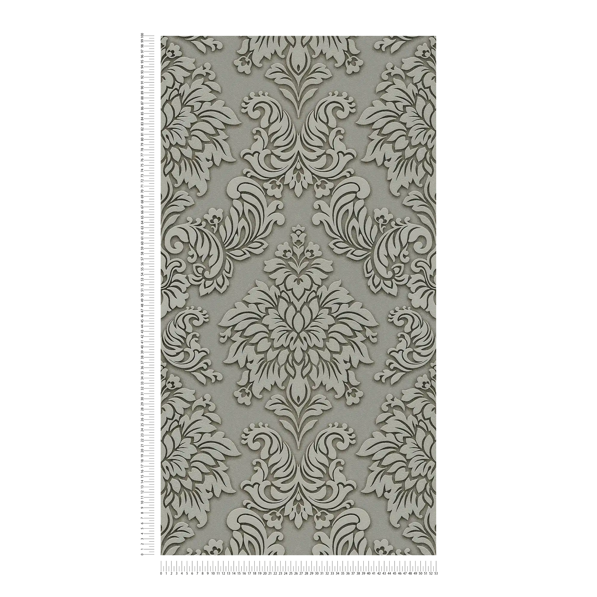             Baroque wallpaper ornaments with glitter effect - grey, silver, beige
        