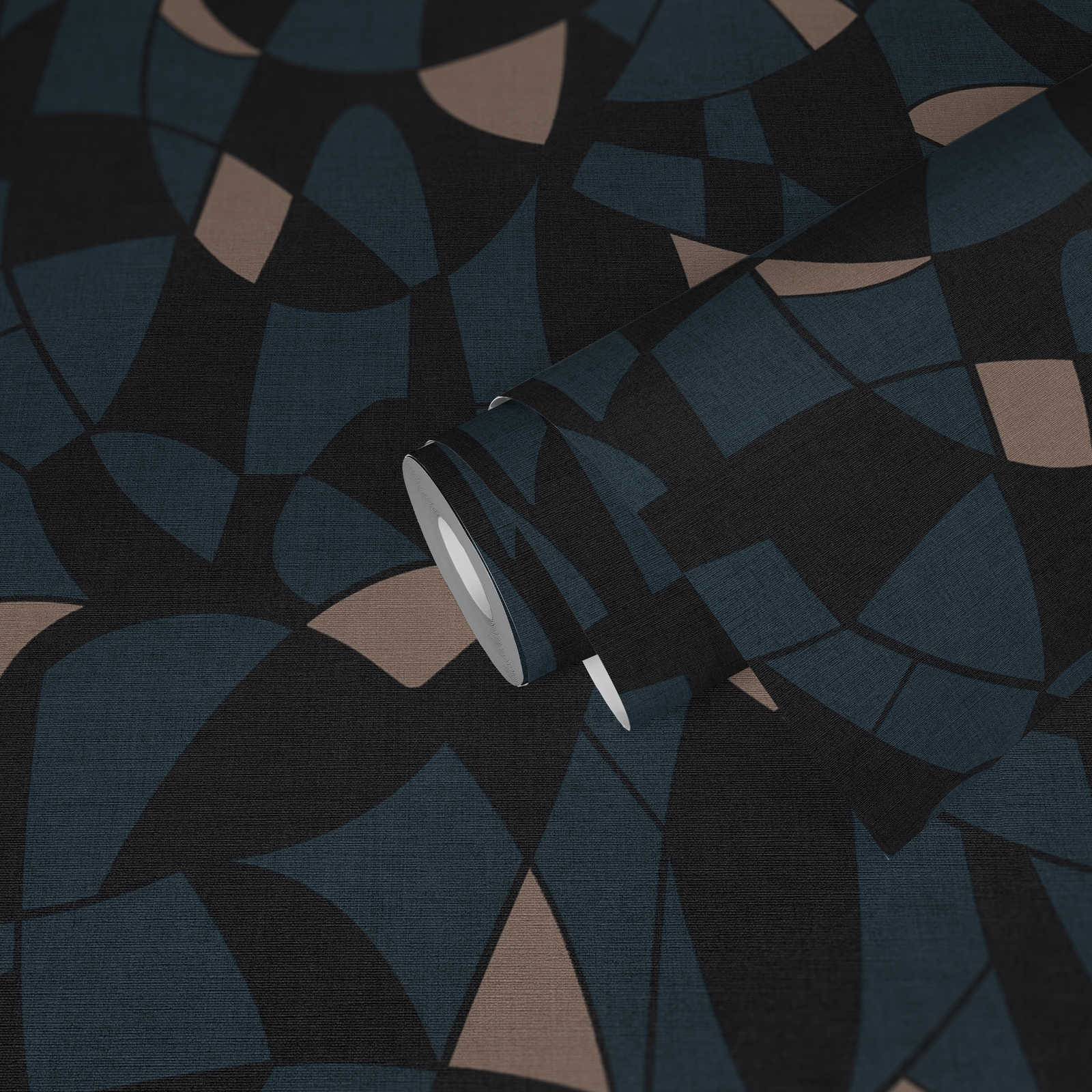             Non-woven wallpaper in dark colours in an abstract pattern - black, blue, beige
        