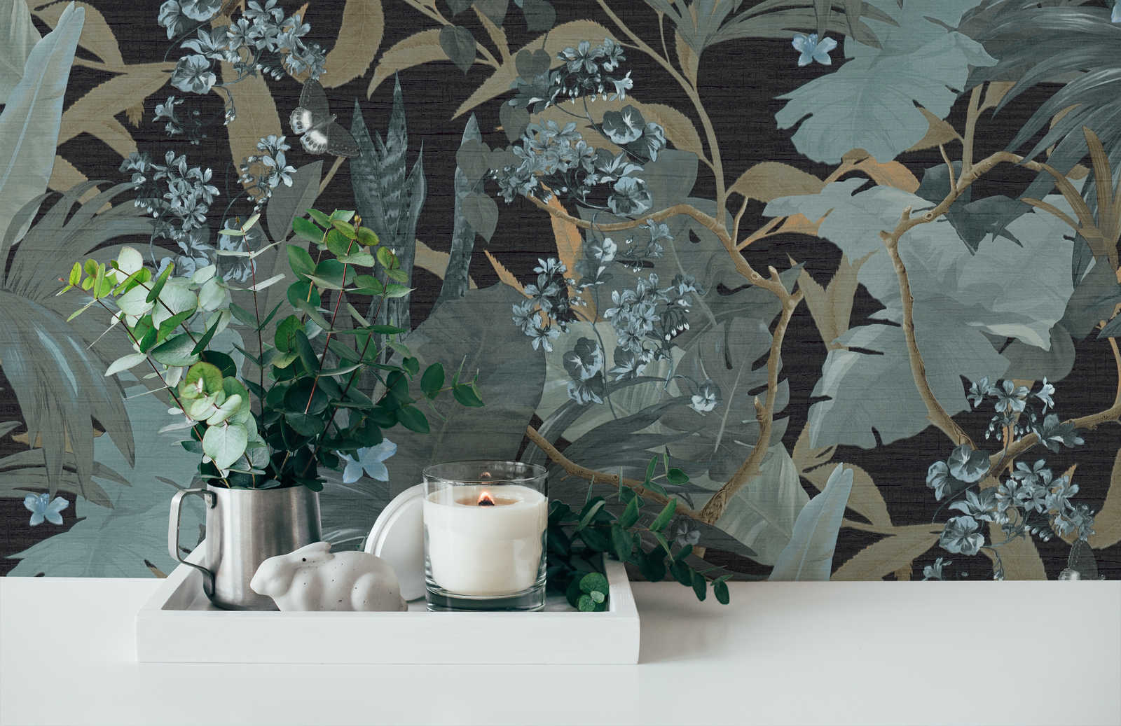             papel pintado diseño de la selva con patrón de hojas - gris, verde
        