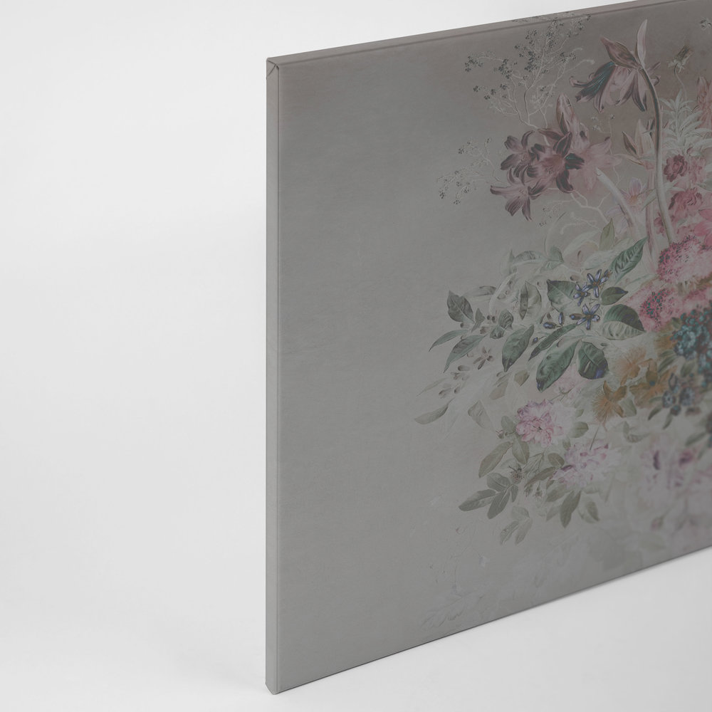             Quadro su tela con fiori dal design pastello | rosa, grigio - 0,90 m x 0,60 m
        