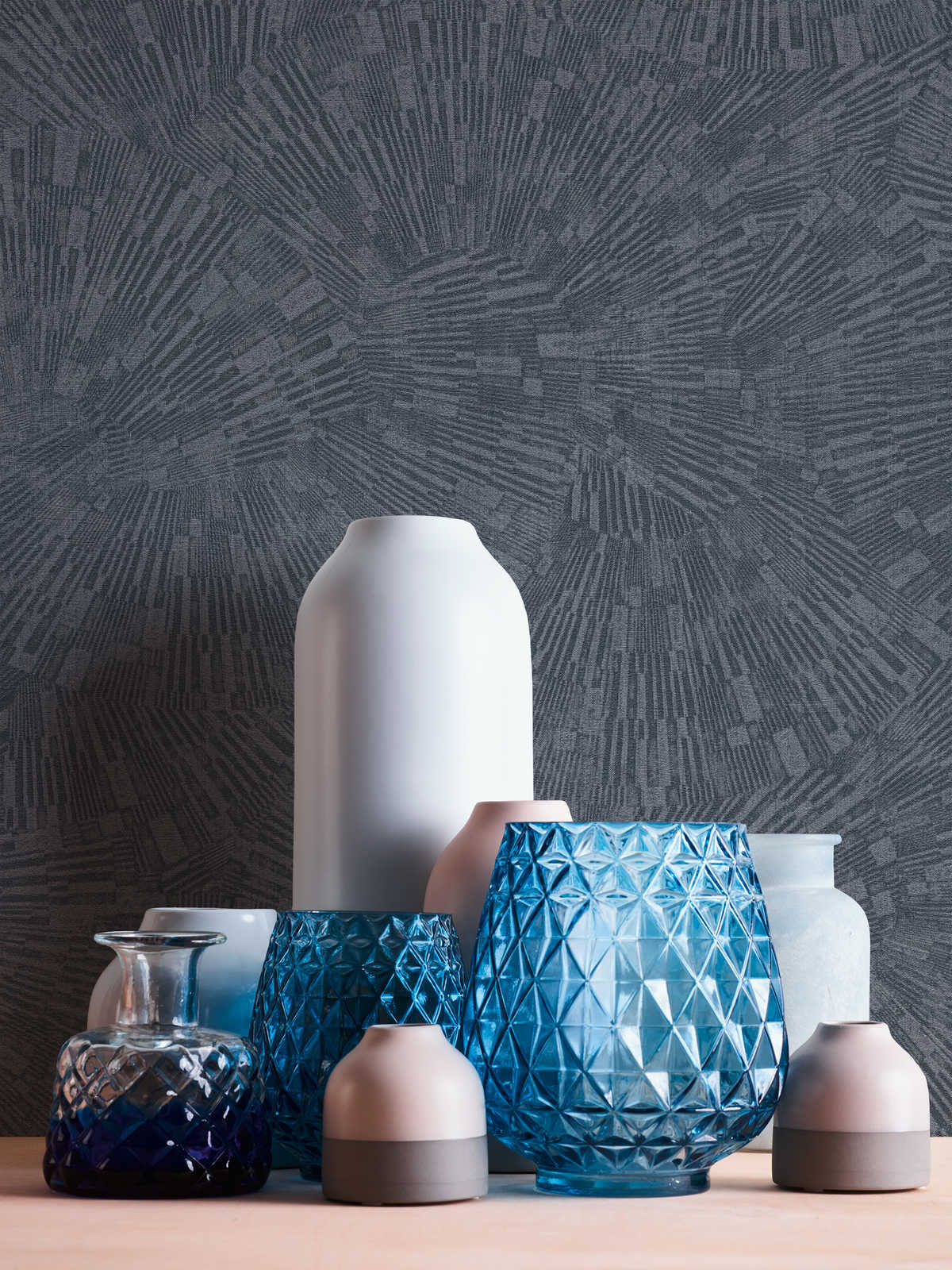             Effen behang met grafisch patroon & glanseffect - Blauw
        
